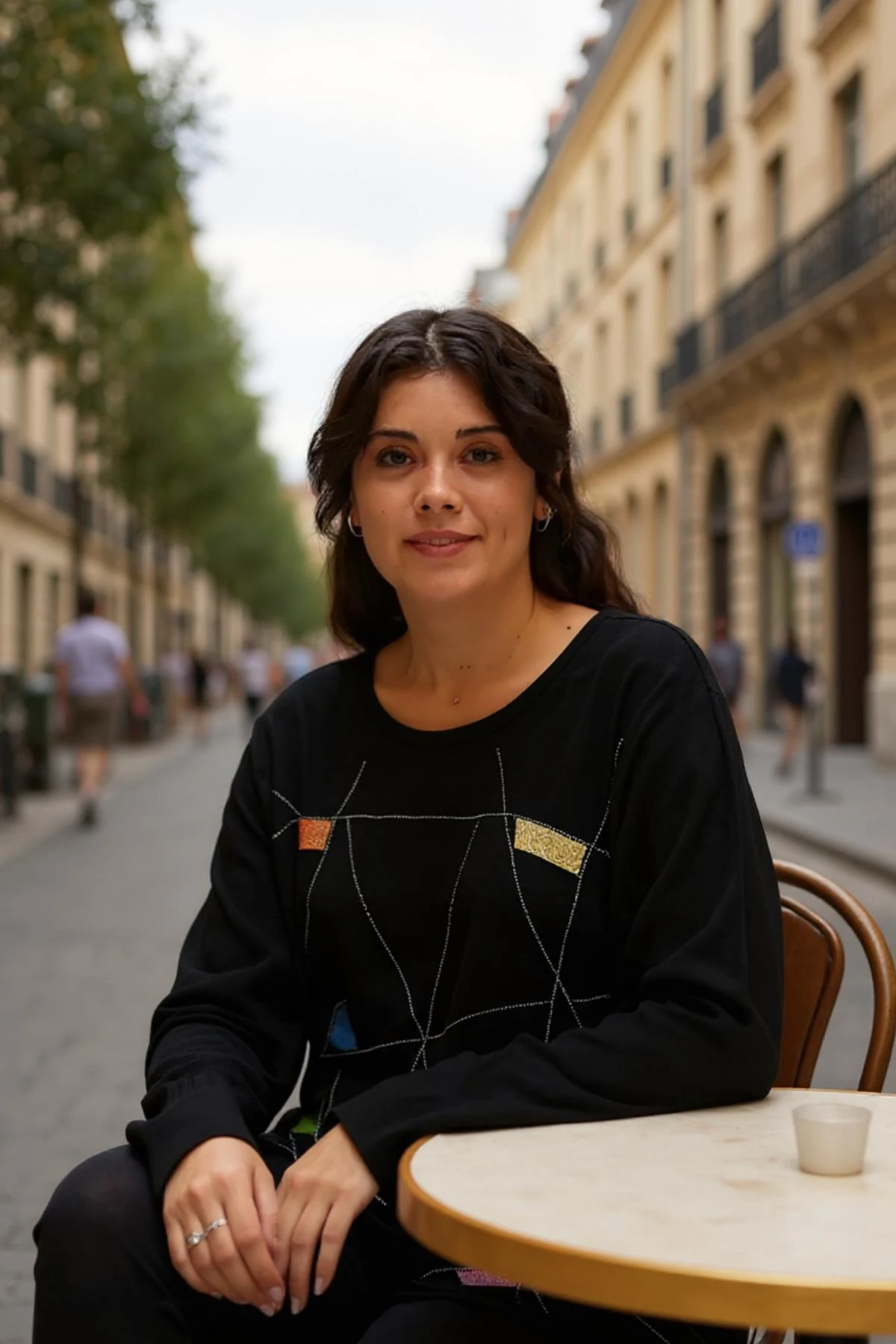 Kadın Büyük Beden Renkli Taş Baskılı Siyah Bluz - Siyah