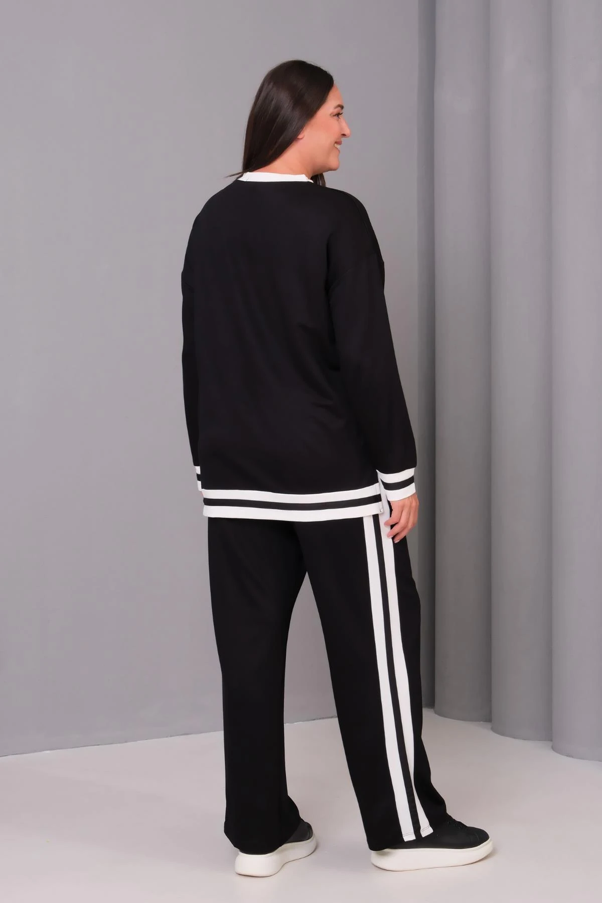 Kadın Büyük Beden Premium Çigili Siyah Eşofman Takımı - Siyah