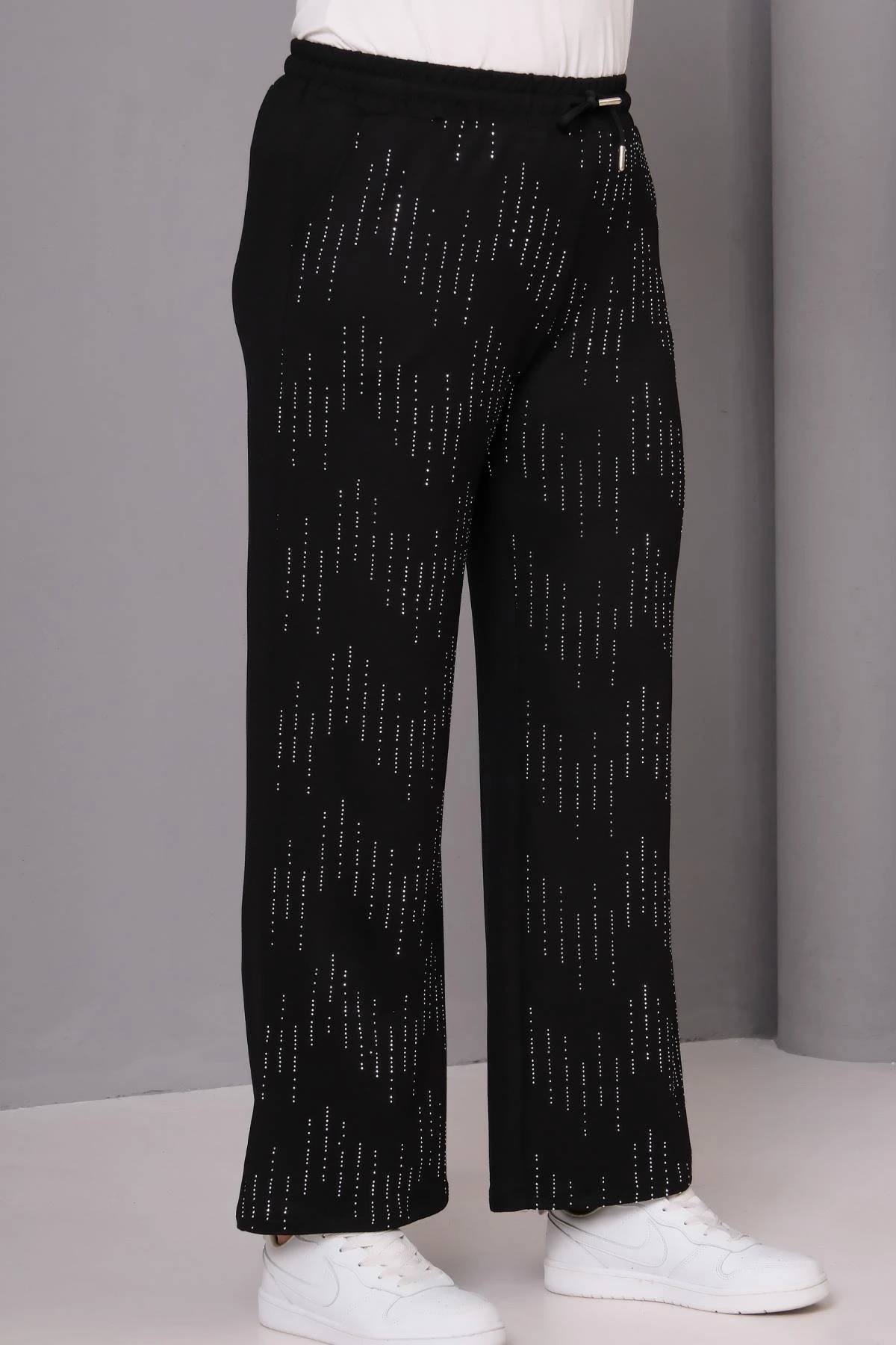 Kadın Büyük Beden Premium Taş Baskılı Siyah Alt Eşofman - Siyah