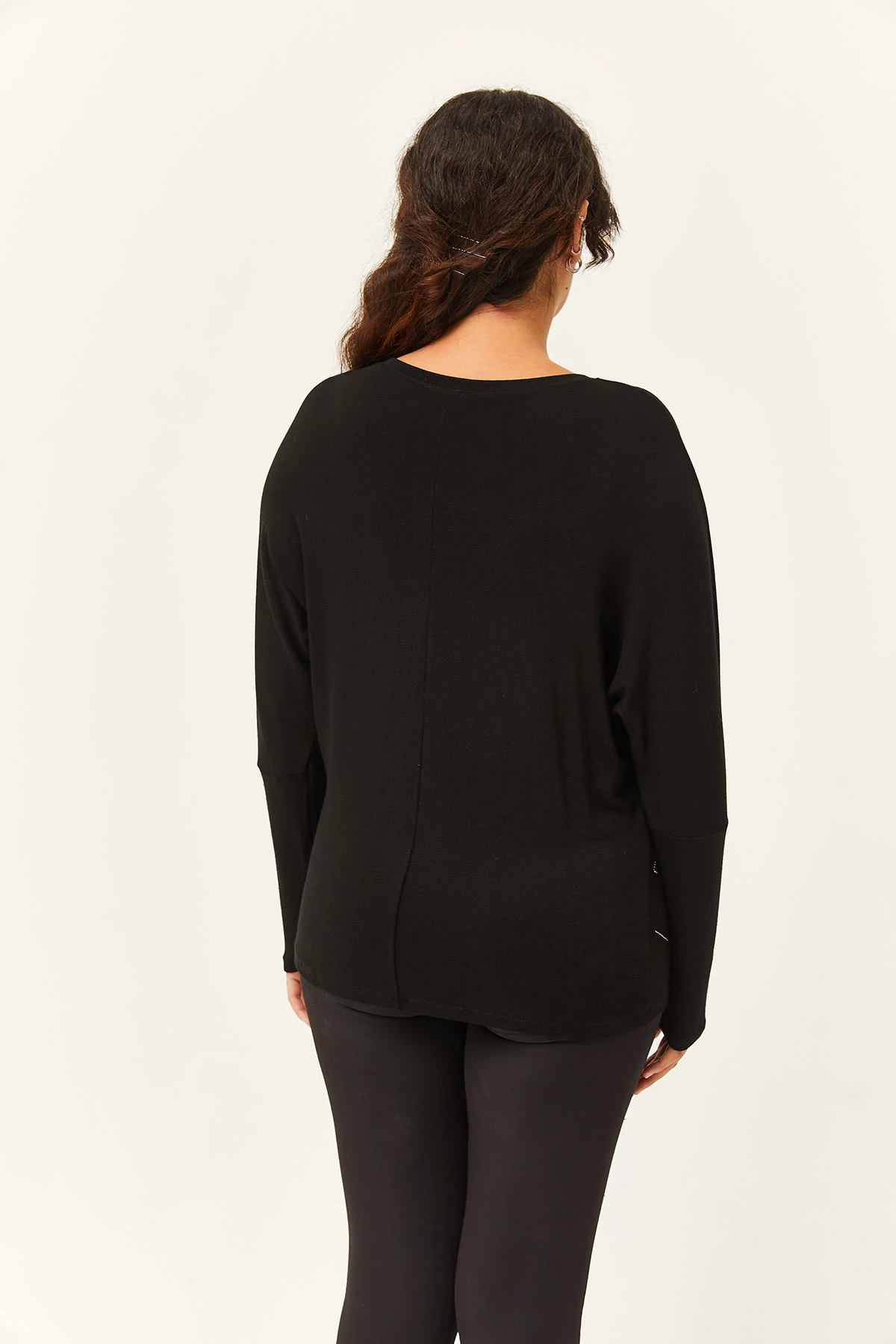 Kadın Büyük Beden Renkli Taş Baskılı Siyah Bluz - Siyah