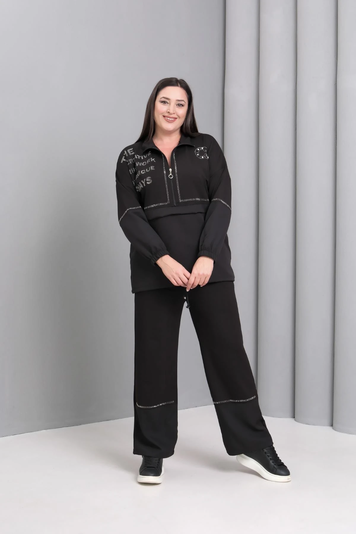 Kadın Büyük Beden Yarım Balıkçı Yaka Eşofman Takımı