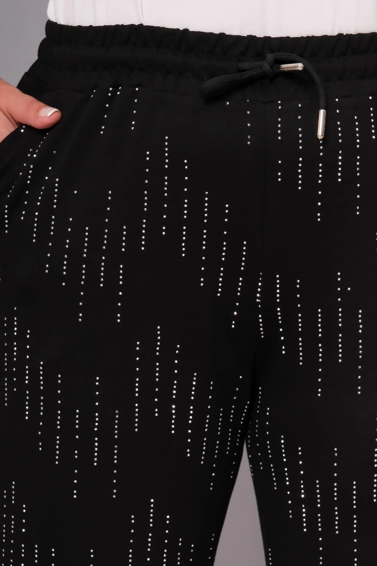 Kadın Büyük Beden Premium Taş Baskılı Siyah Alt Eşofman - Siyah