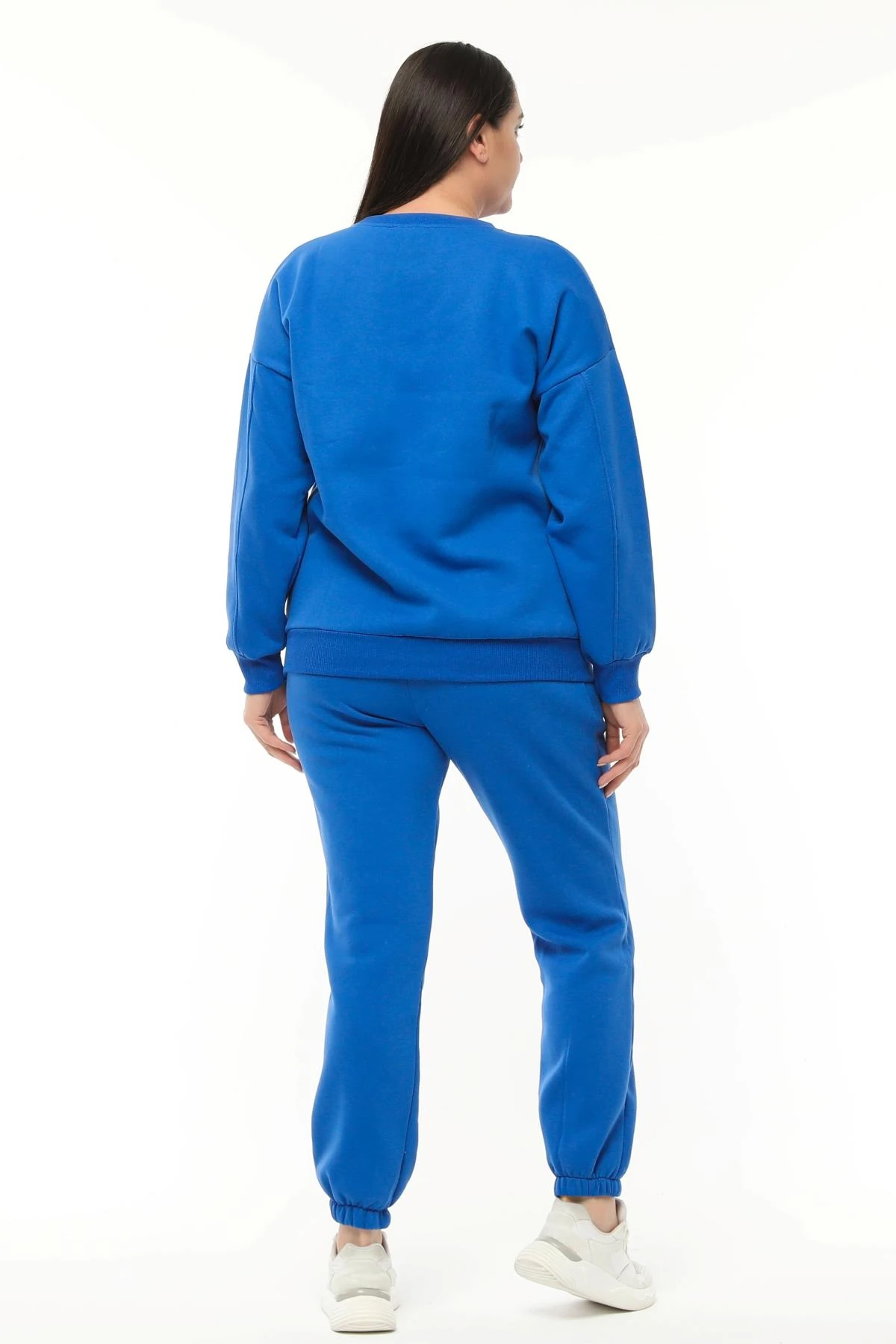 Kadın Büyük Beden Basıc Şardonlu Sweatshirt - Mavi