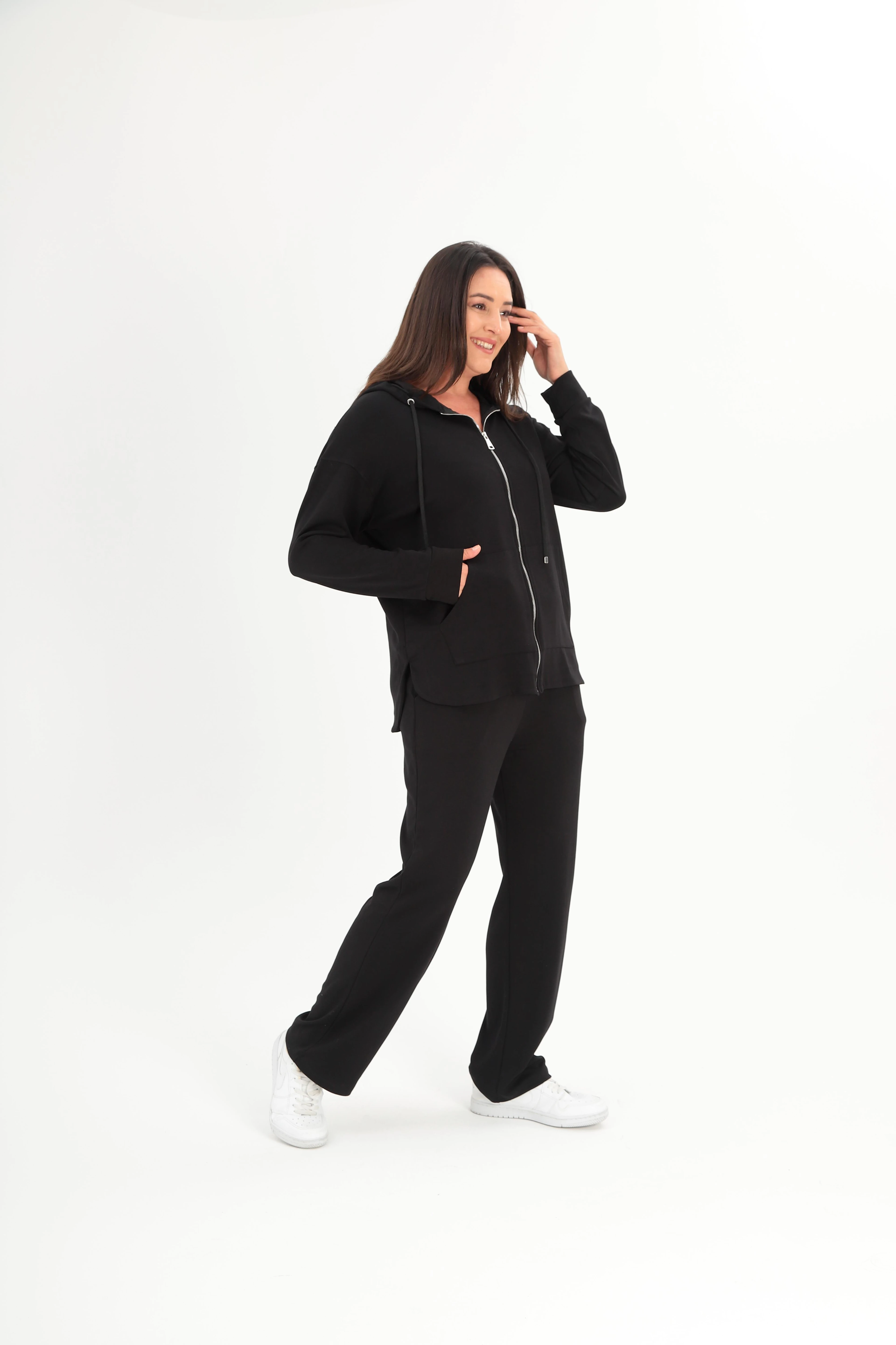 Ebsumu Kadın Büyük Beden Fermuarlı Rahat Ve Şık Tasarım Pamuklu Eşofman Takımı