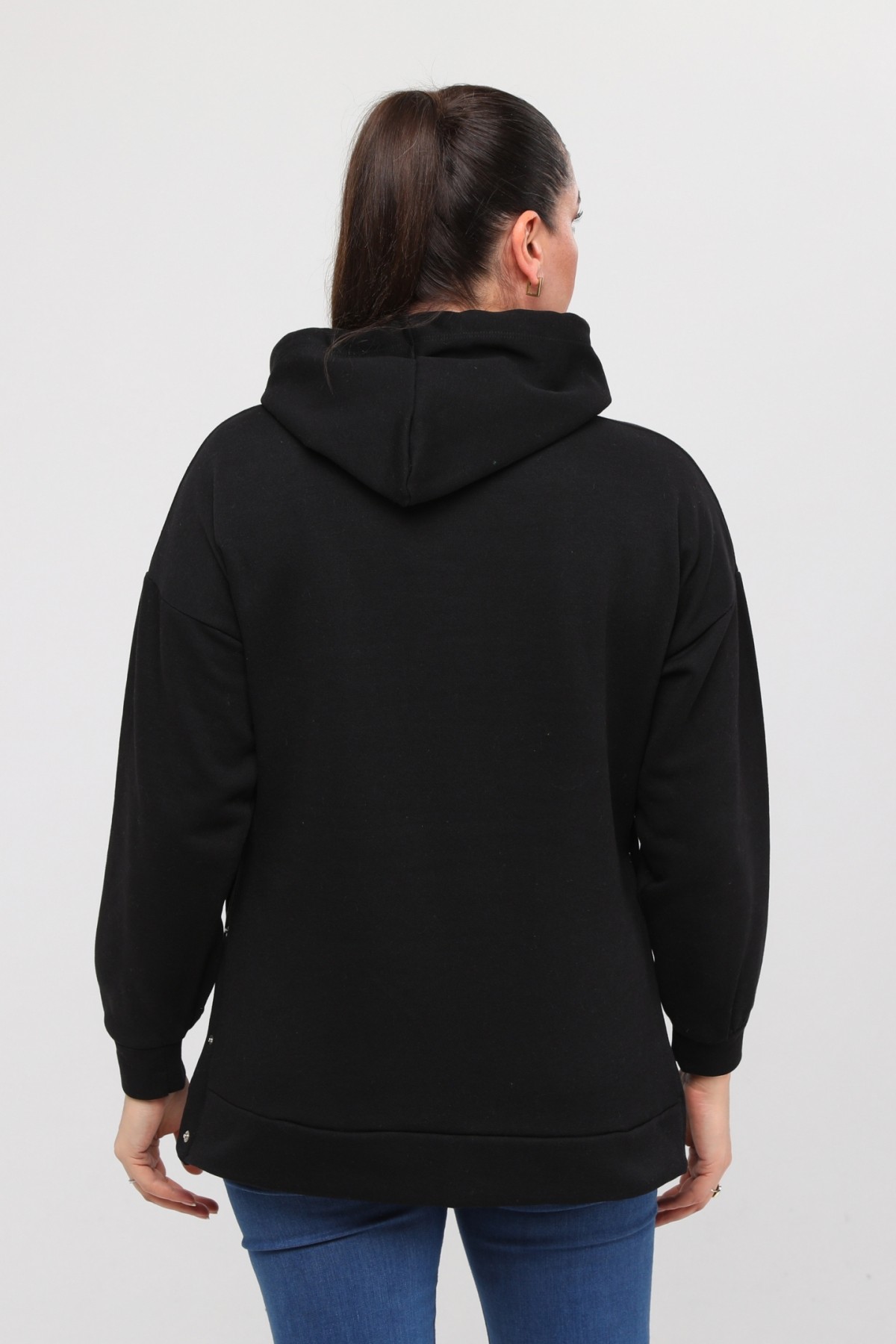 Kadın Büyük Beden Yanlar Çıt Çıt Kapamalı Basic Sweatshirt