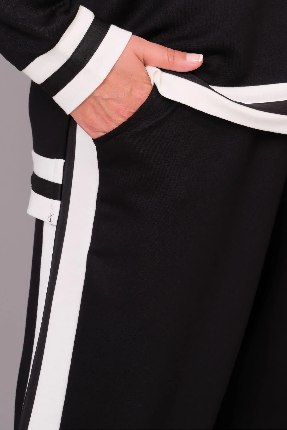 Kadın Büyük Beden Premium Çigili Siyah Eşofman Takımı - Siyah