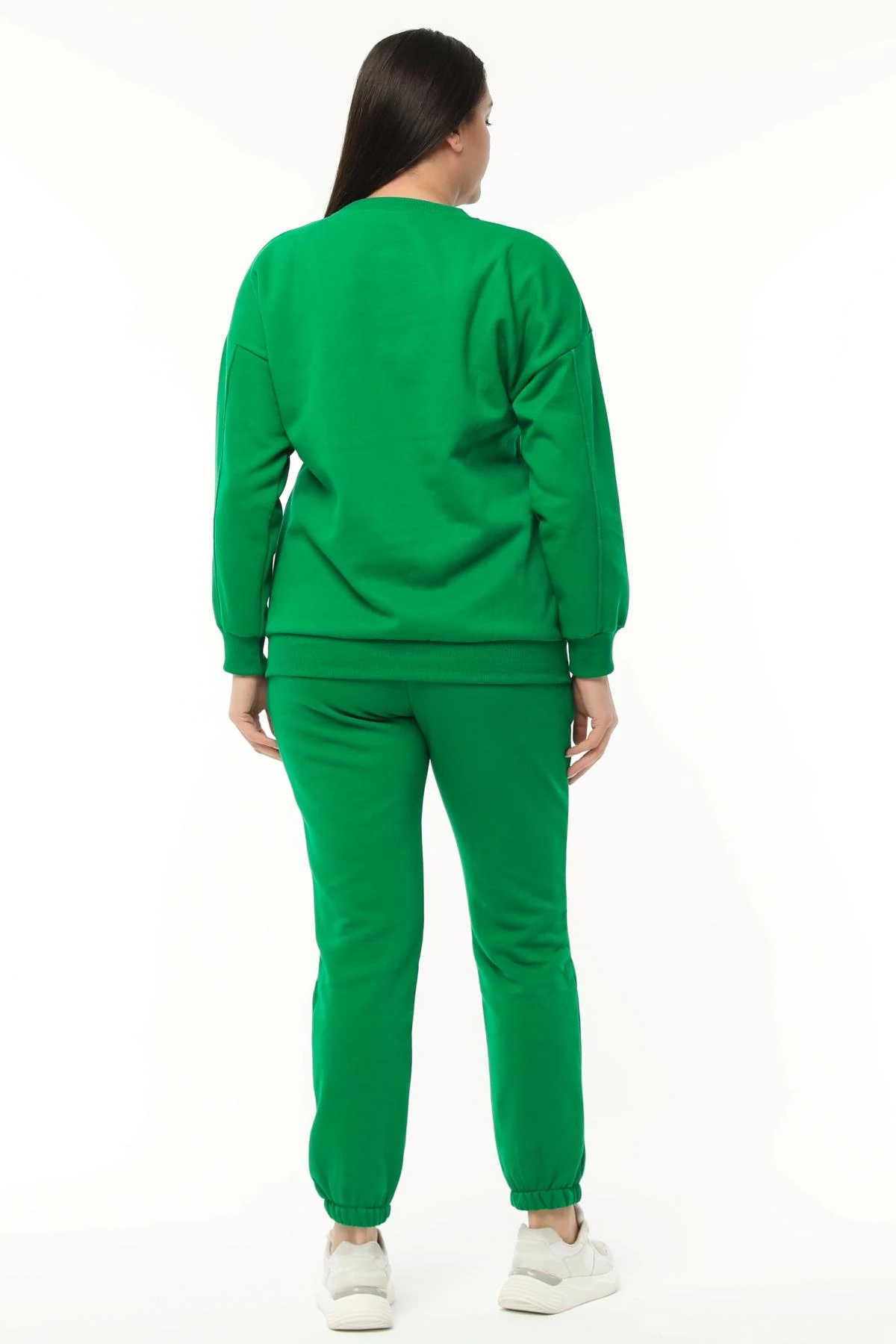 Kadın Büyük Beden Basıc Şardonlu Sweatshirt - Yeşil