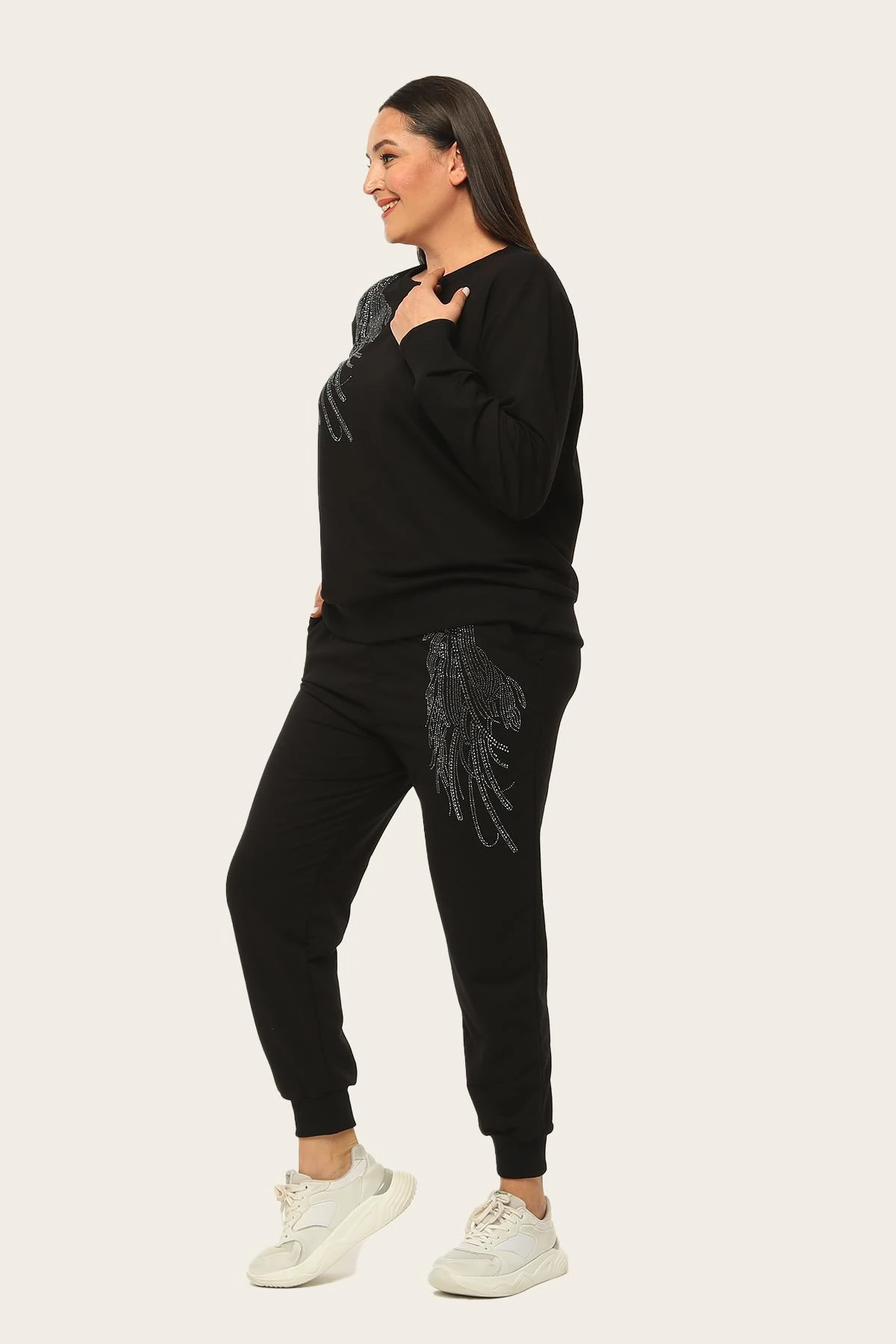 Kadın Büyük Beden Doğal Taş Baskılı Eşofman Takımı