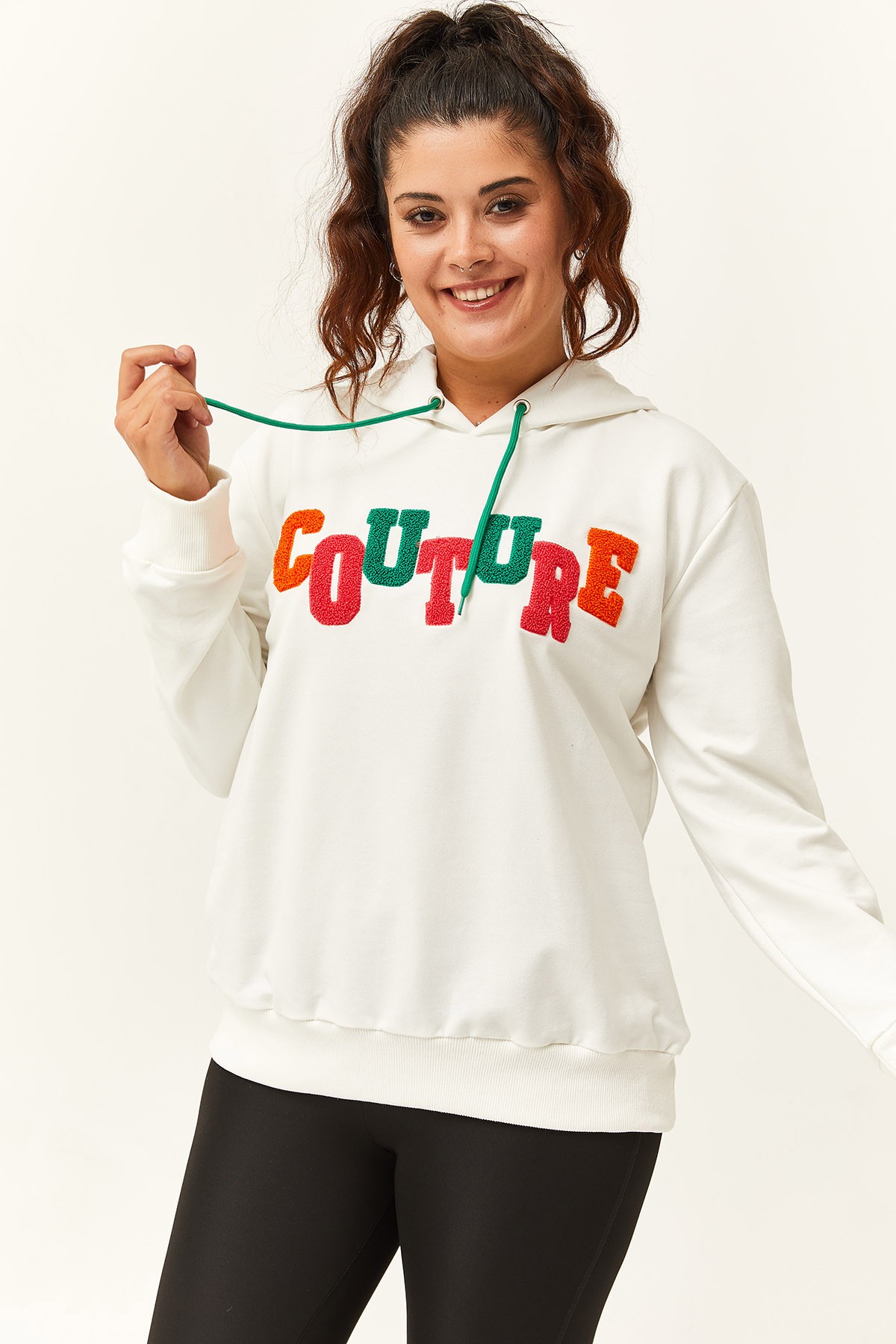 Kadın Büyük Beden Couture Yazılı Sweatshirt