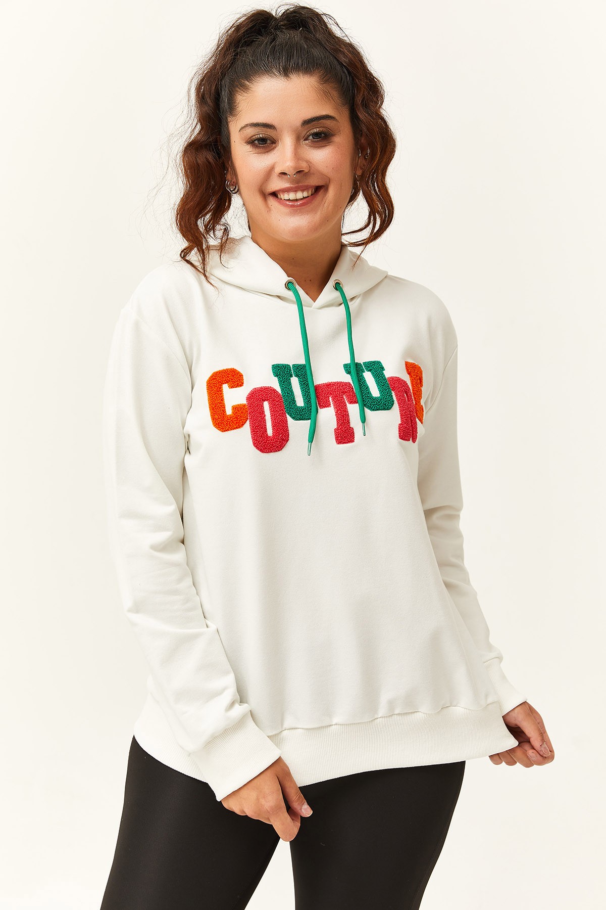 Kadın Büyük Beden Couture Yazılı Sweatshirt