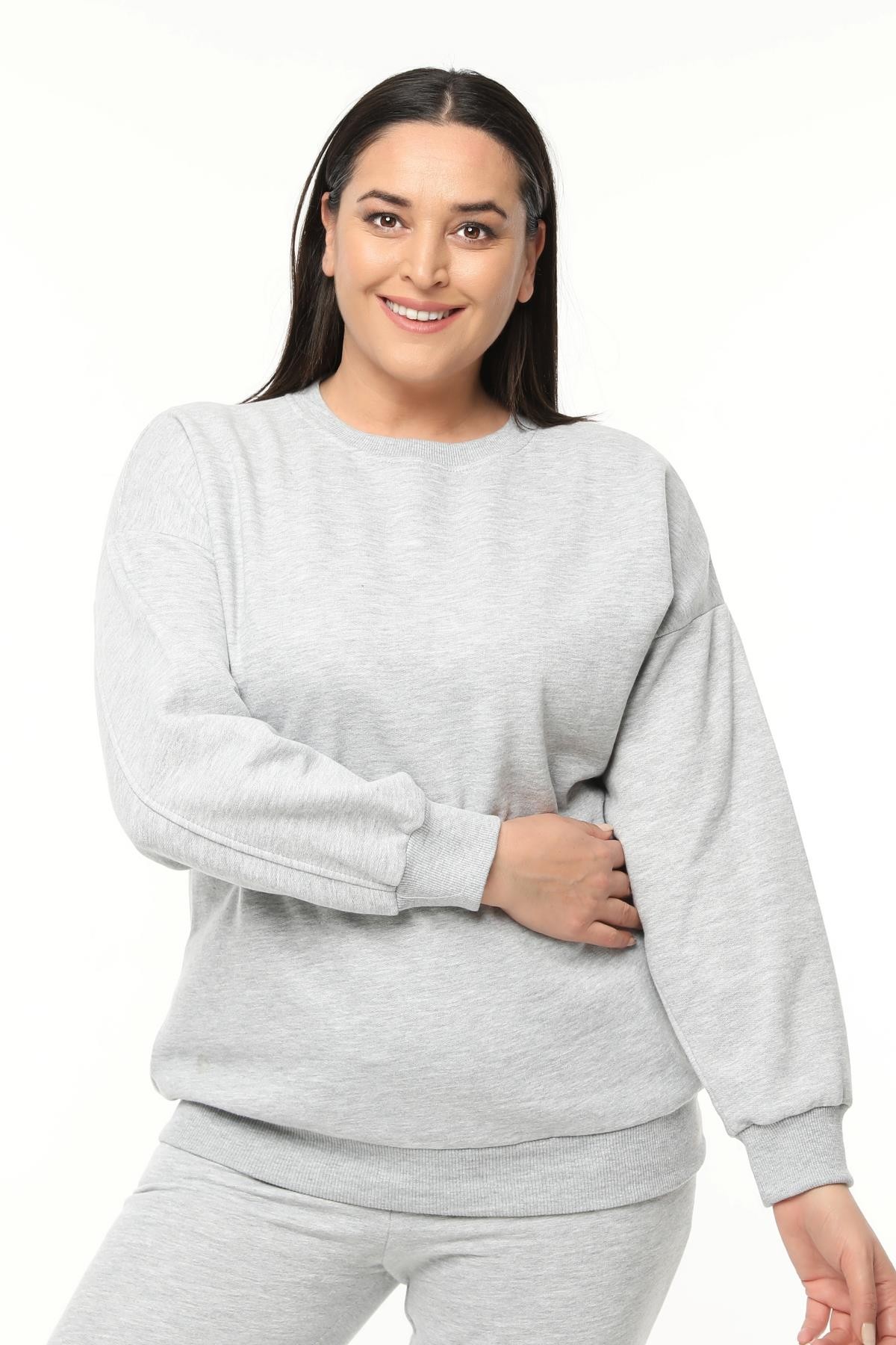 Kadın Büyük Beden Basıc Şardonlu Sweatshirt