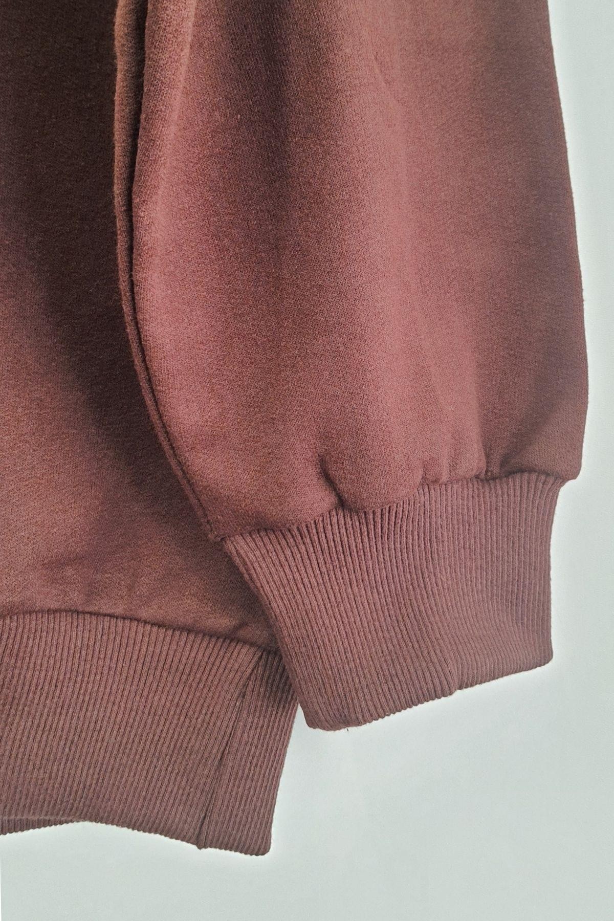 Kadın Büyük Beden Basıc Şardonlu Sweatshirt - Kahverengi