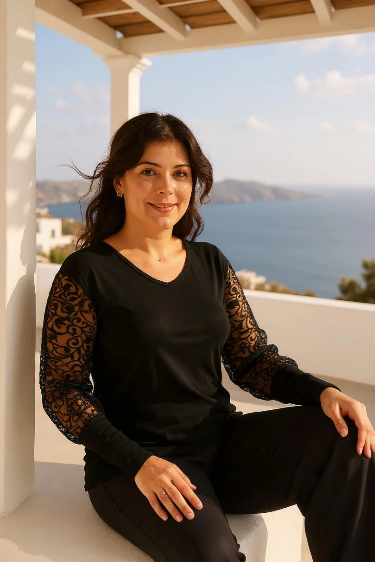 Kadın Büyük Beden Kol Dantel Çiçek Detaylı Bluz