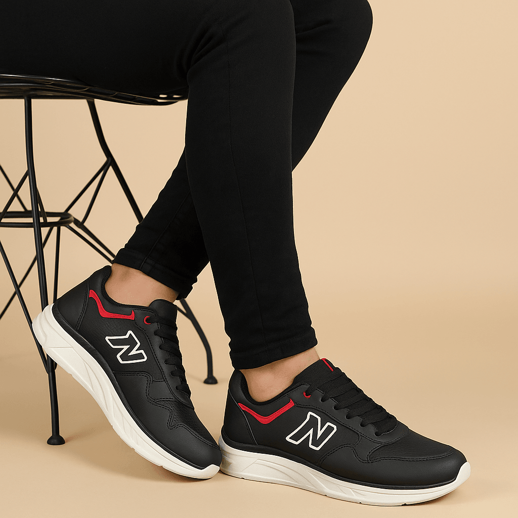 Bonjey Erkek Siyah Spor Ayakkabı – Hafif Tabanlı Günlük Sneaker | Kırmızı Detaylı Modern Tasarım