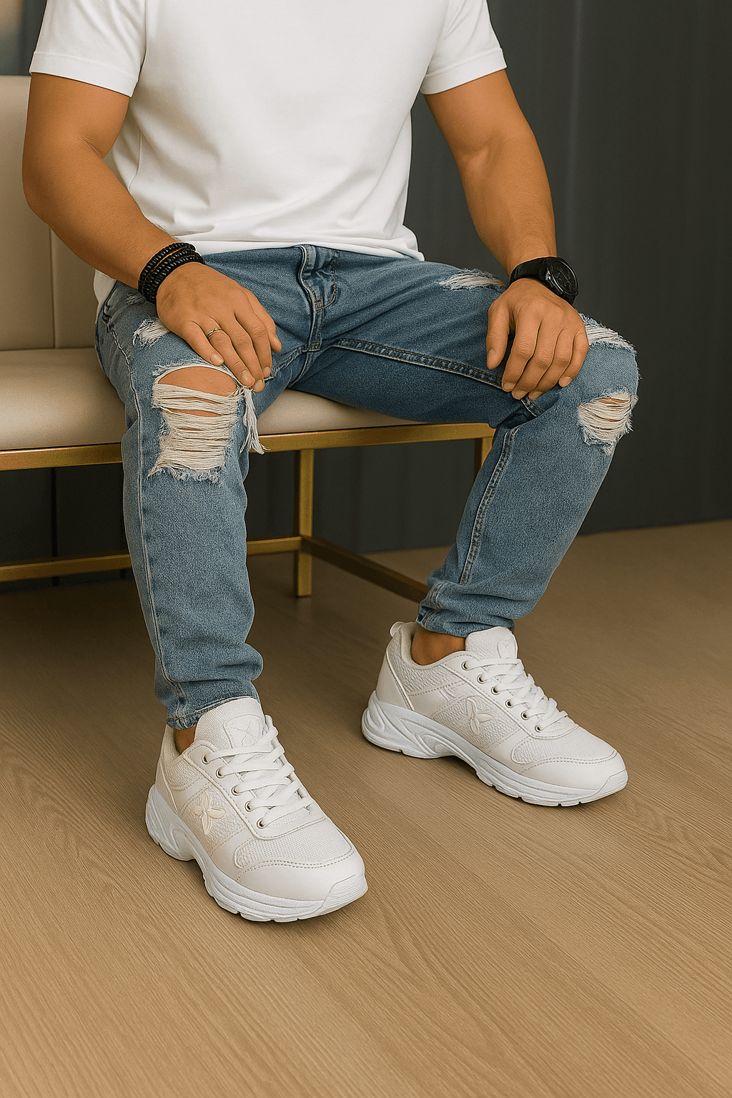 Bonjey Erkek Beyaz Spor Sneaker – Ultra Hafif & Nefes Alan Günlük Ayakkabı
