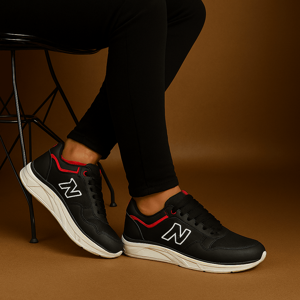 Bonjey Erkek Siyah Spor Ayakkabı – Hafif Tabanlı Günlük Sneaker | Kırmızı Detaylı Modern Tasarım