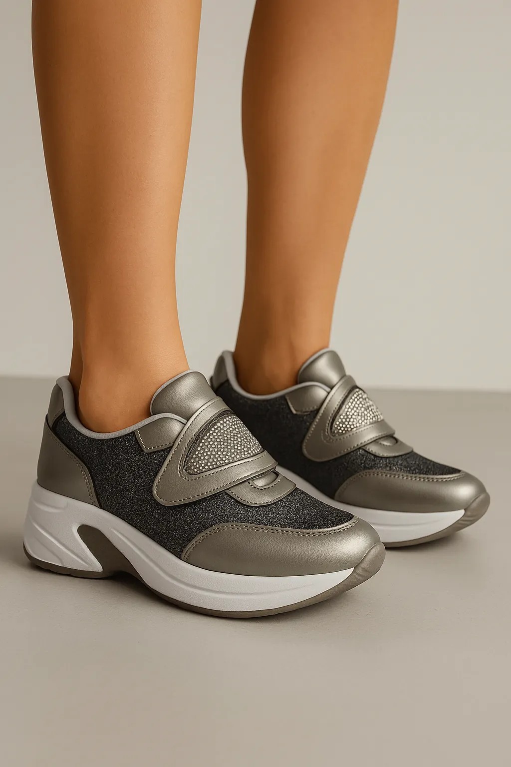 Platform Taban Cırtcırtlı Kadın Sneaker - Gri