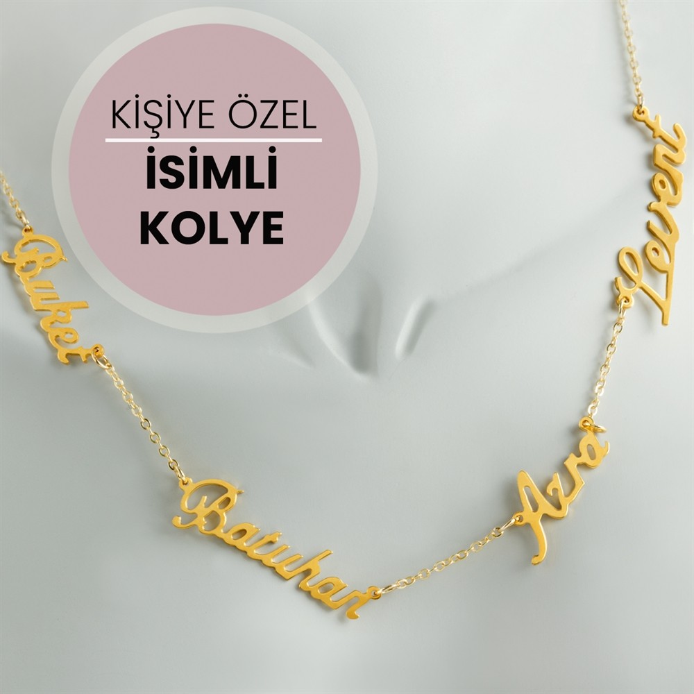 Kişiye Özel Dört İsim Yazılı Kolye (Özel Kutuyla)