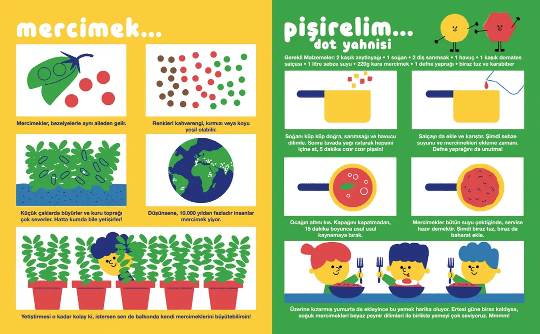 Dot dergisinde çocuklar için mercimeği keşfetme sayfası ve yemek tarifi (Sayı 2)