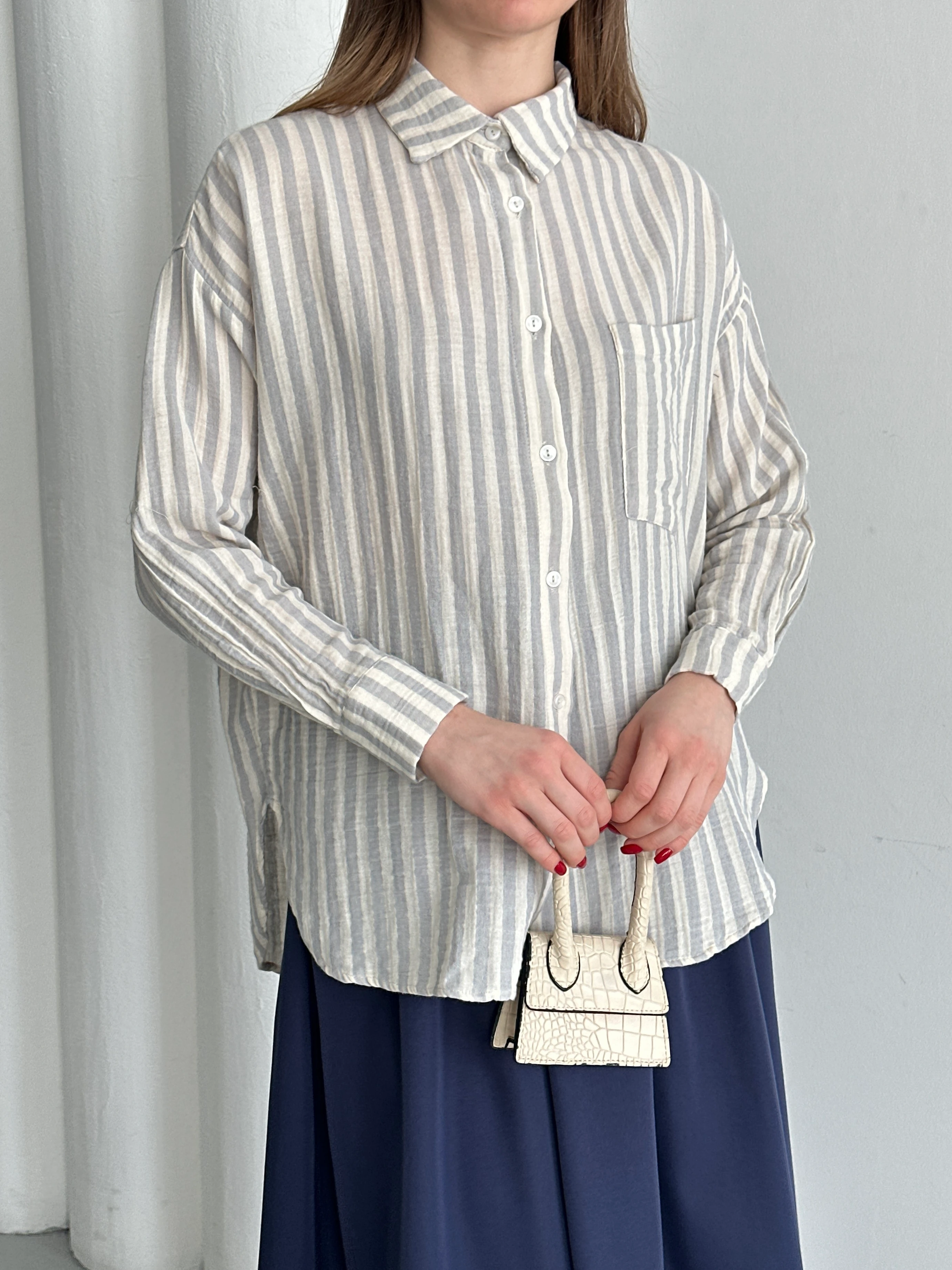 GENİŞ ÇİZGİLİ MÜSLİN GÖMLEK