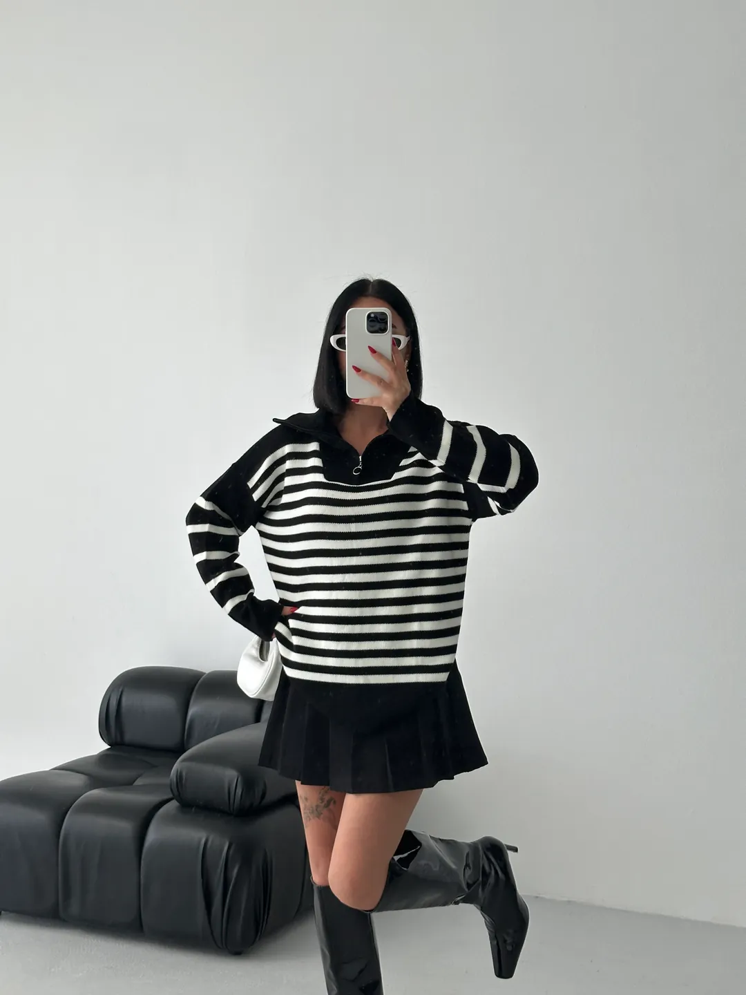 HİLTON YAKALI FERMUARLI KAZAK - Siyah