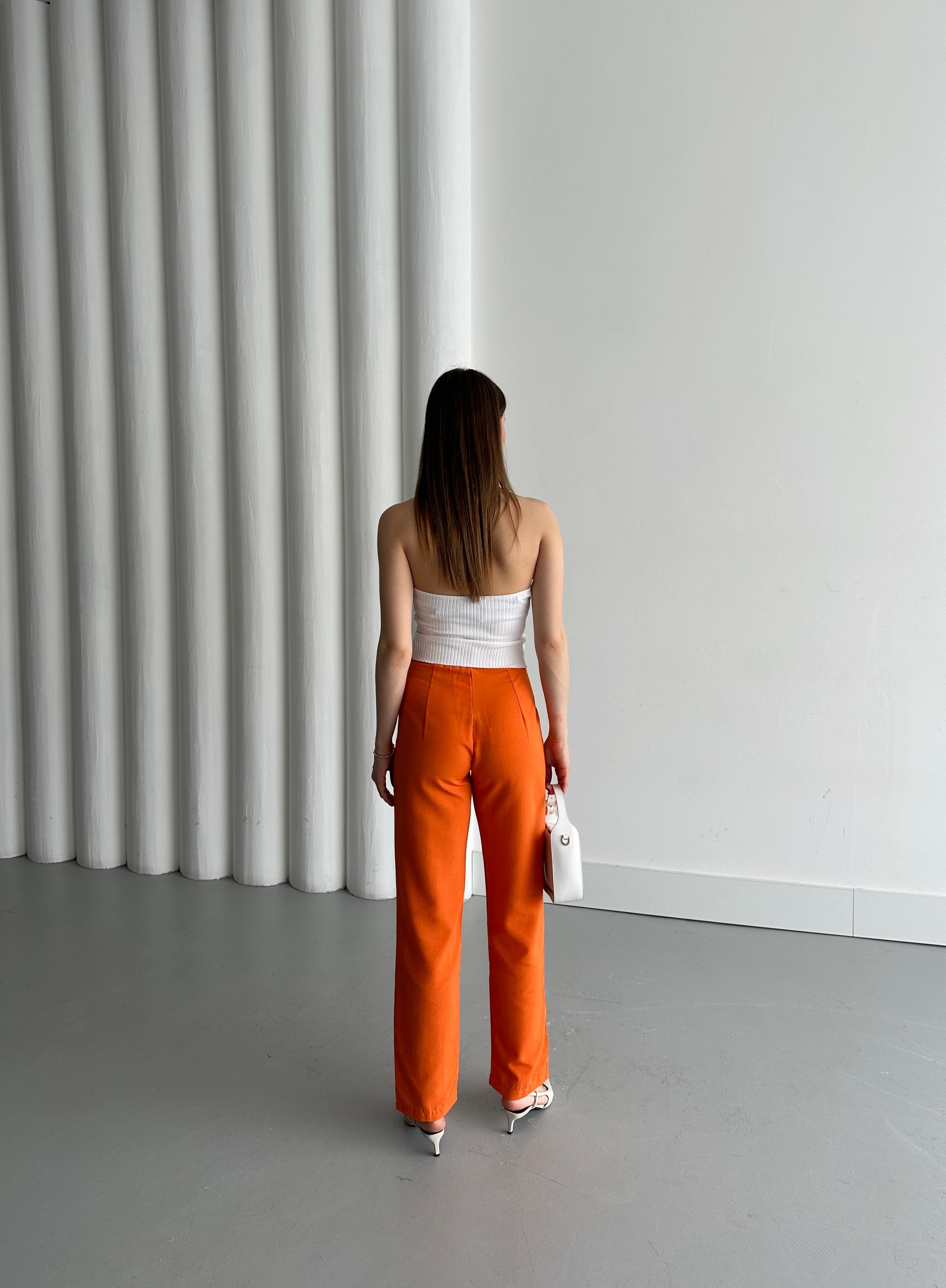 FERMUARLI KETEN PANTOLON - Orange