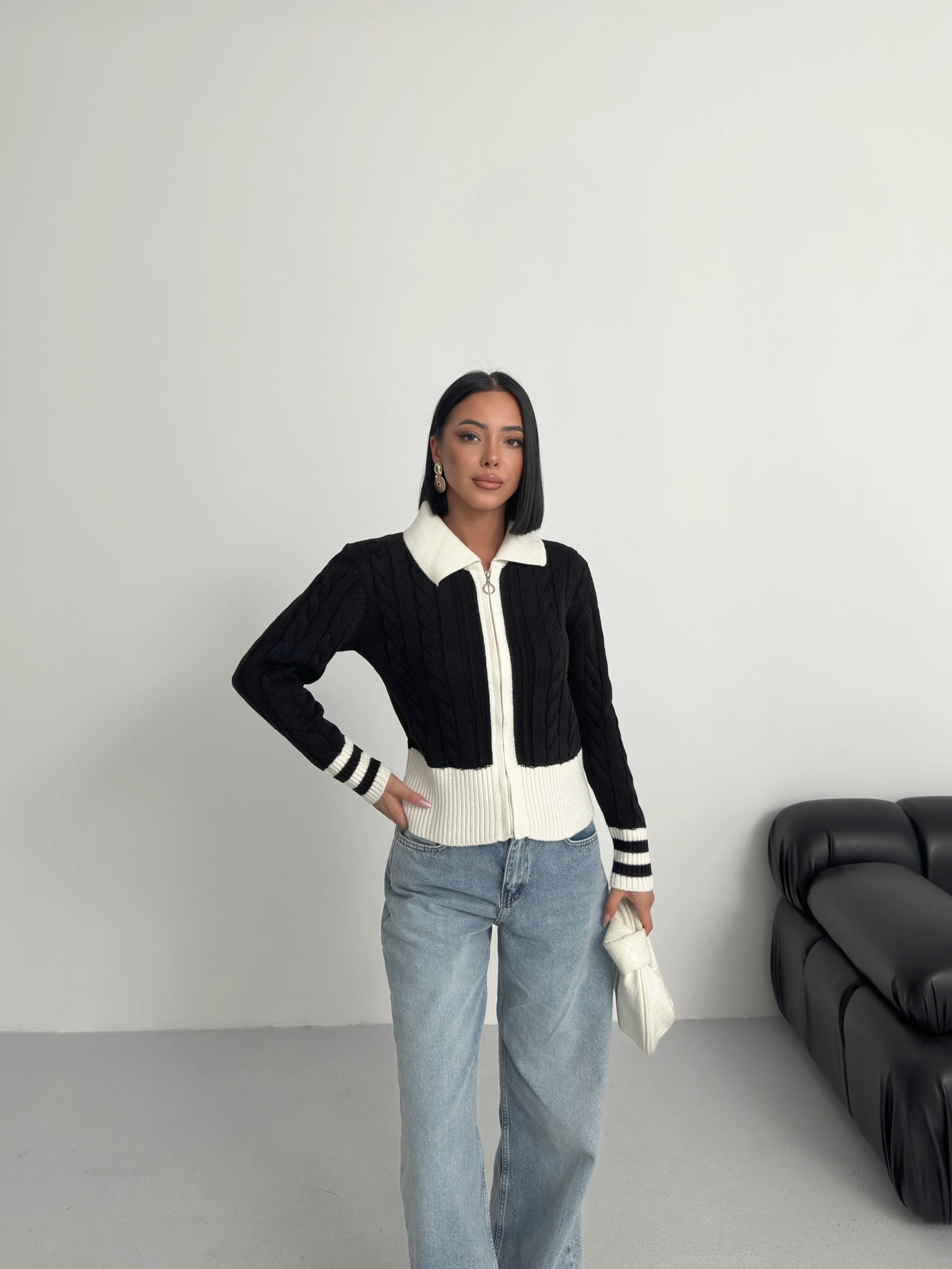 SAÇ ÖRGÜLÜ FERMUARLI HIRKA