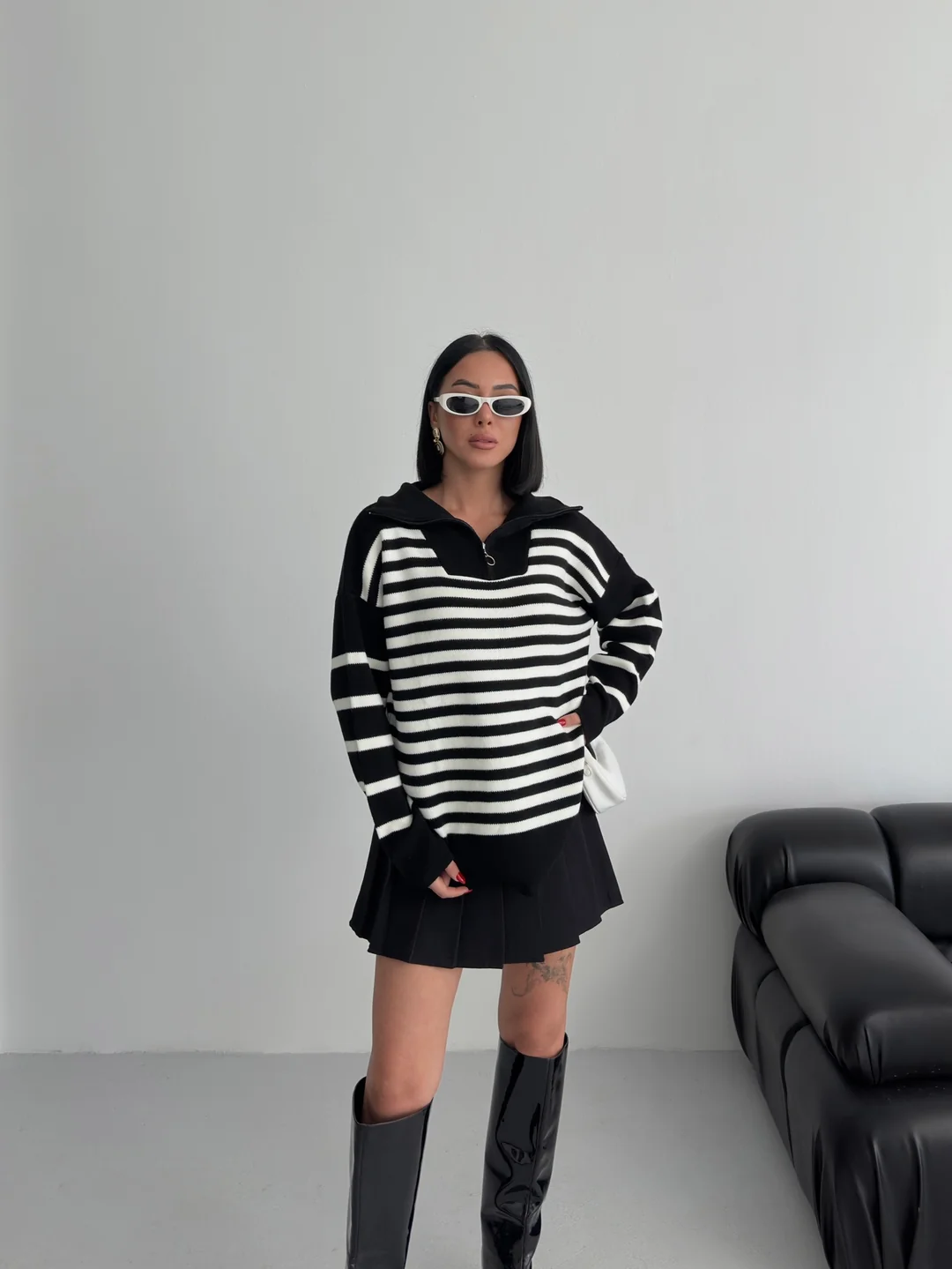 HİLTON YAKALI FERMUARLI KAZAK - Siyah