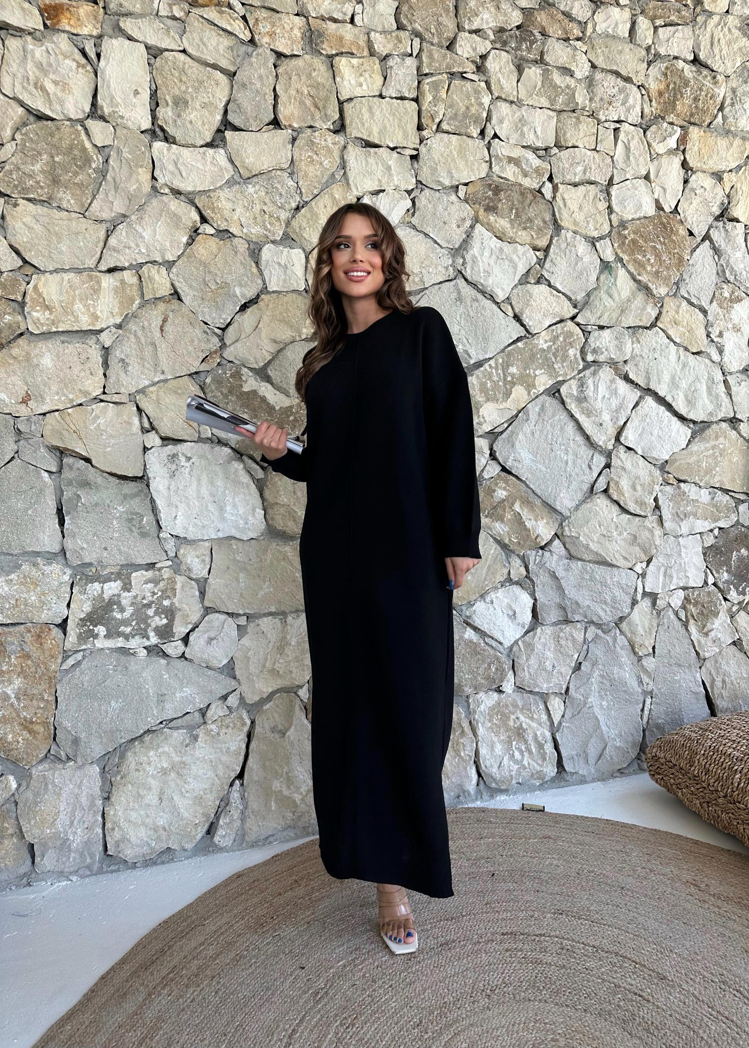 ÖRGÜ DİKİŞLİ ELBİSE - Siyah