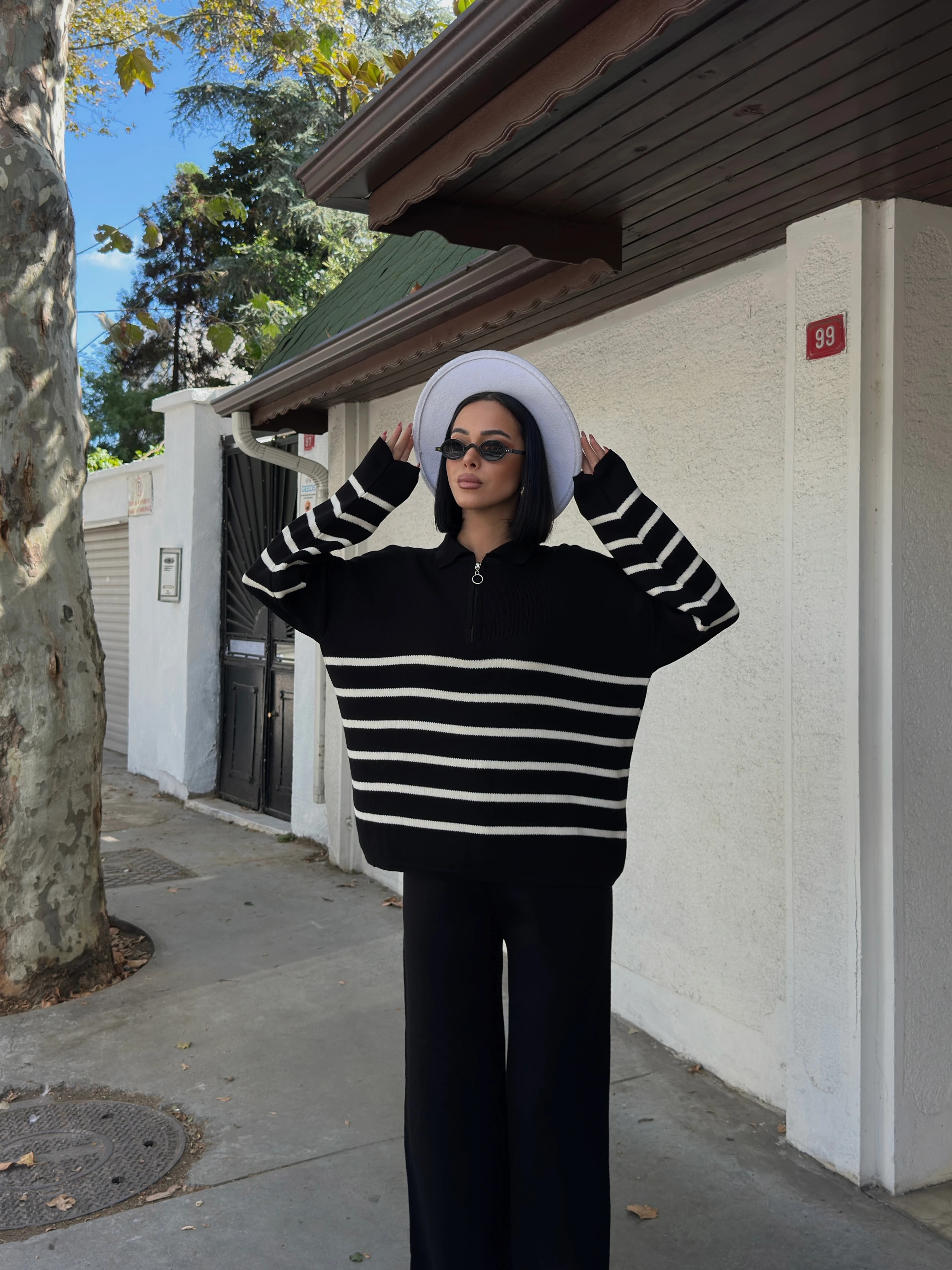 ÇİZGİLİ FERMUARLI TAKIM - Siyah