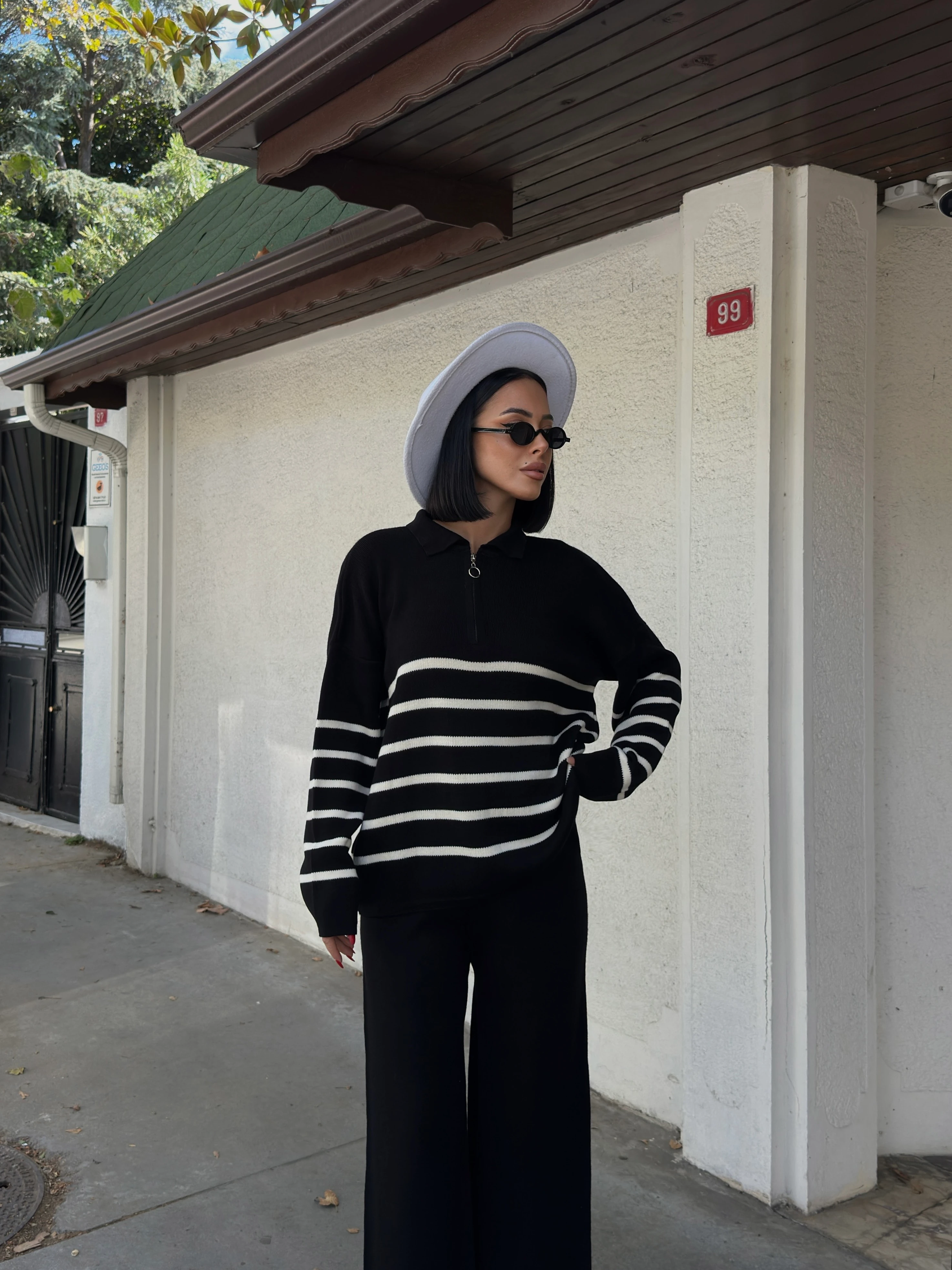 ÇİZGİLİ FERMUARLI TAKIM - Siyah