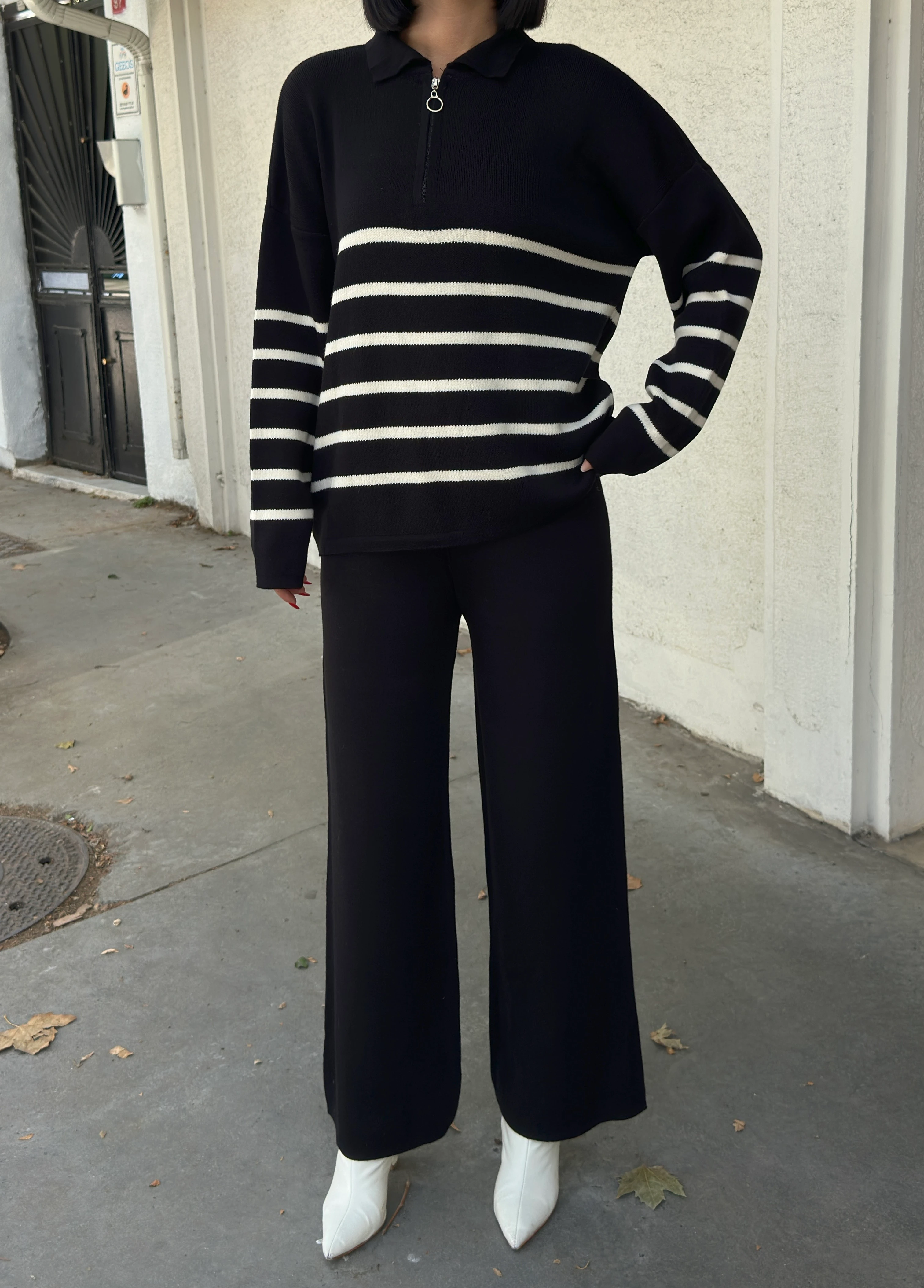 ÇİZGİLİ FERMUARLI TAKIM - Siyah