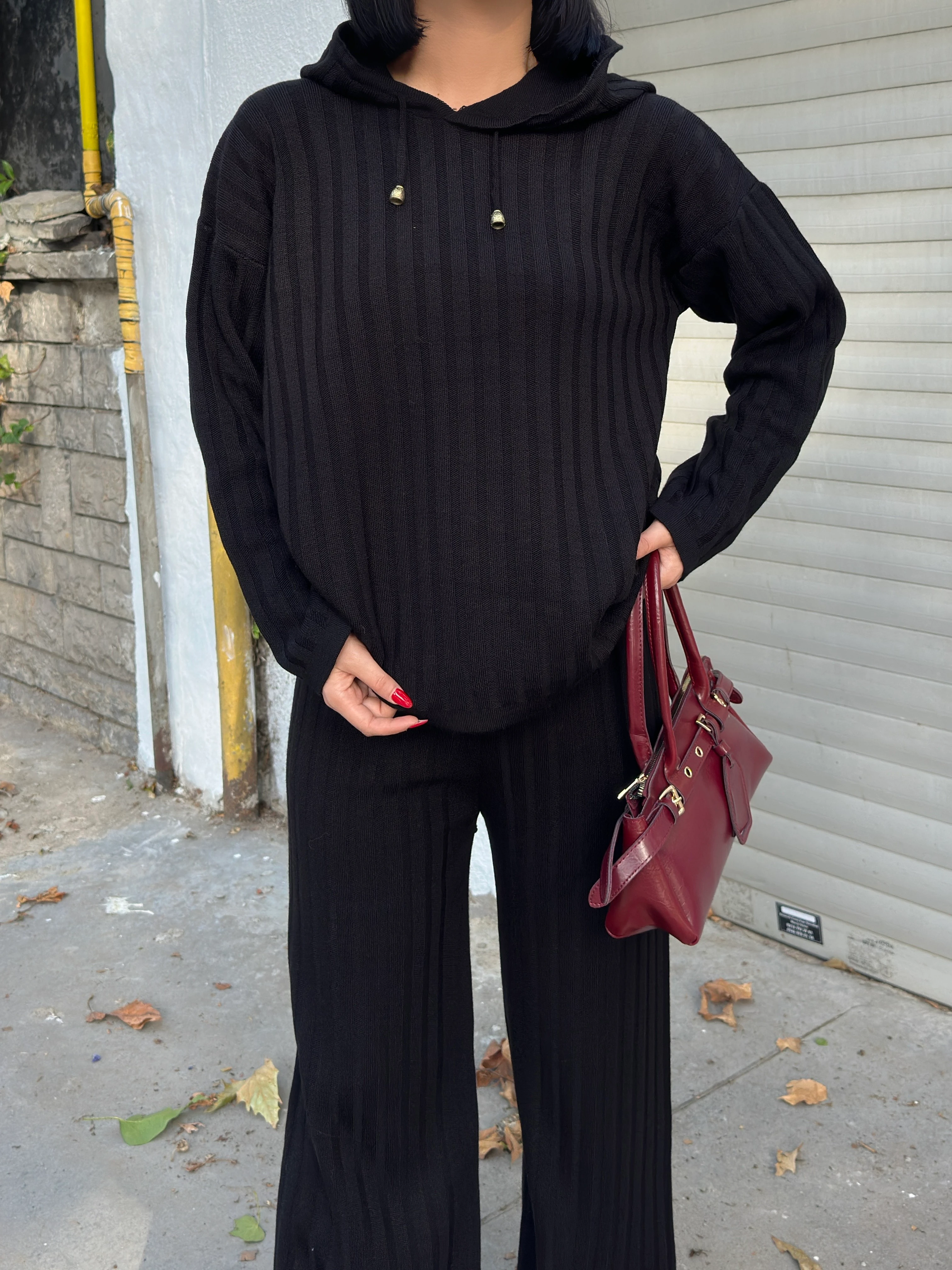 ŞERİT DEAY KAPŞONLU TAKIM - Siyah