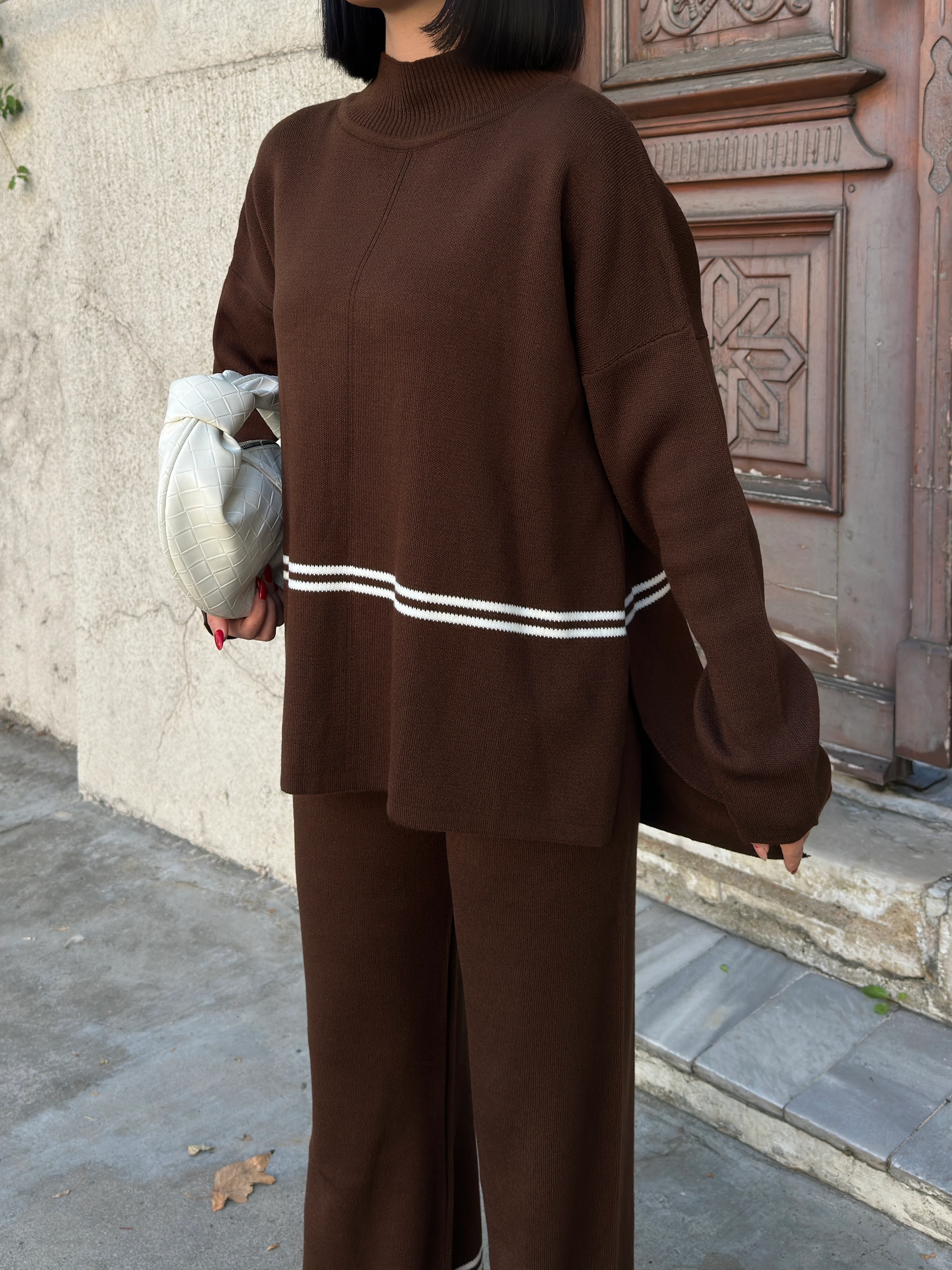 ÇİFT ÇİZGİLİ TAKIM - Kahve