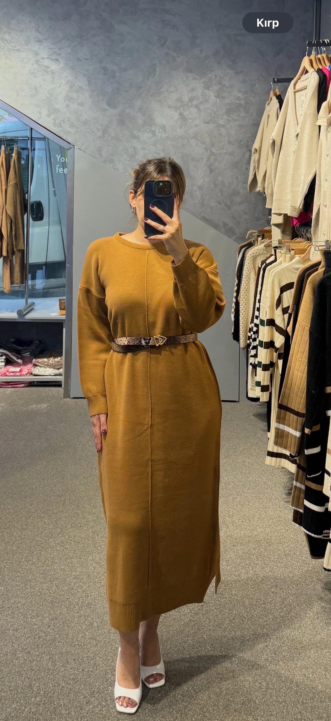 ÖRGÜ DİKİŞLİ ELBİSE - Kiremit