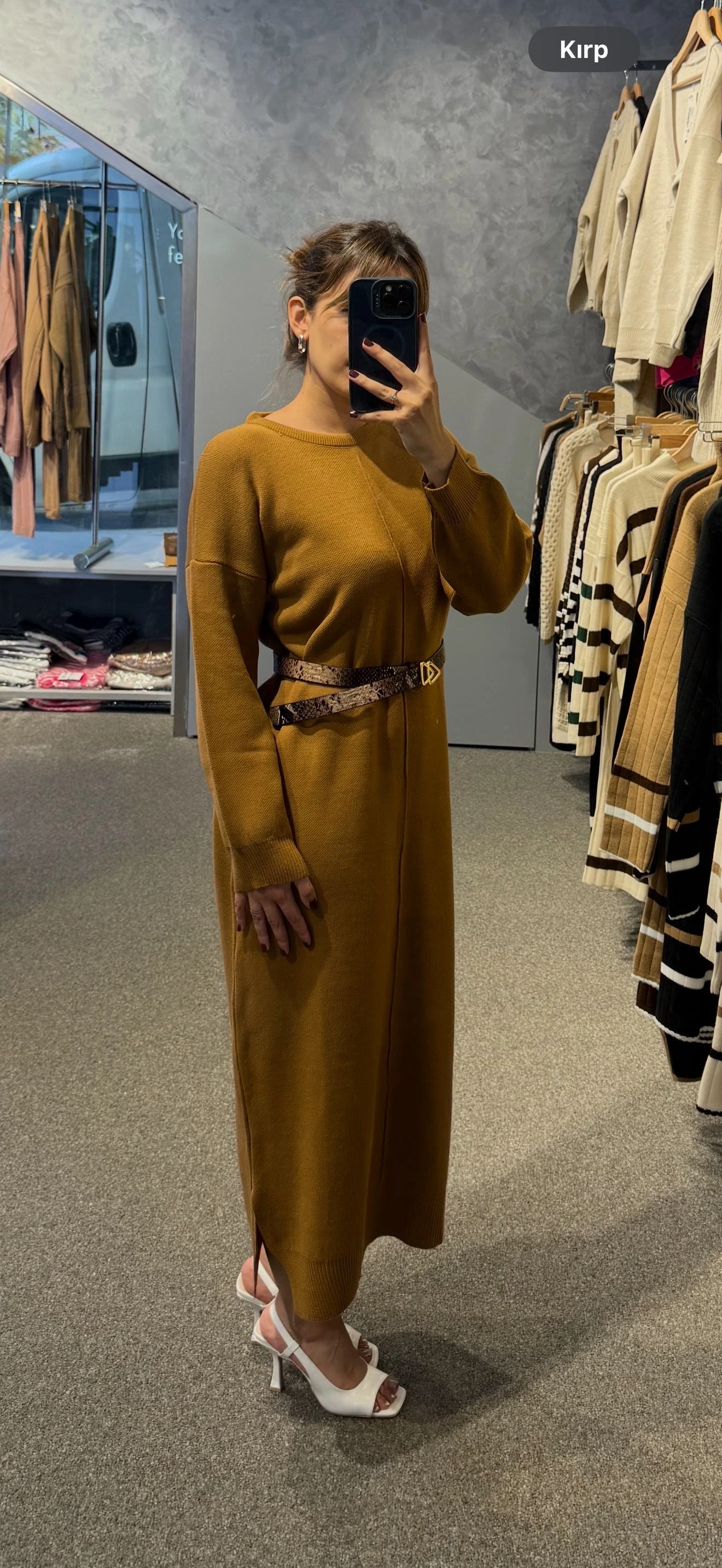 ÖRGÜ DİKİŞLİ ELBİSE - Kiremit