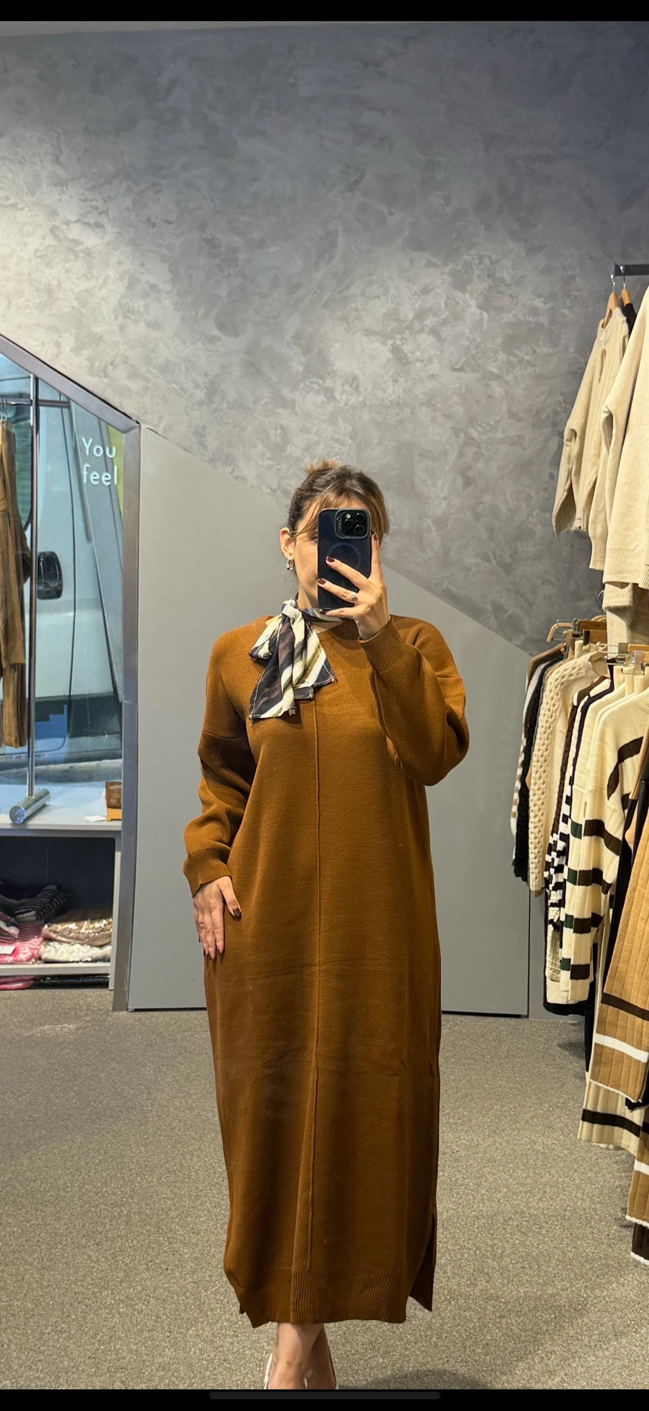 ÖRGÜ DİKİŞLİ ELBİSE - Tütün