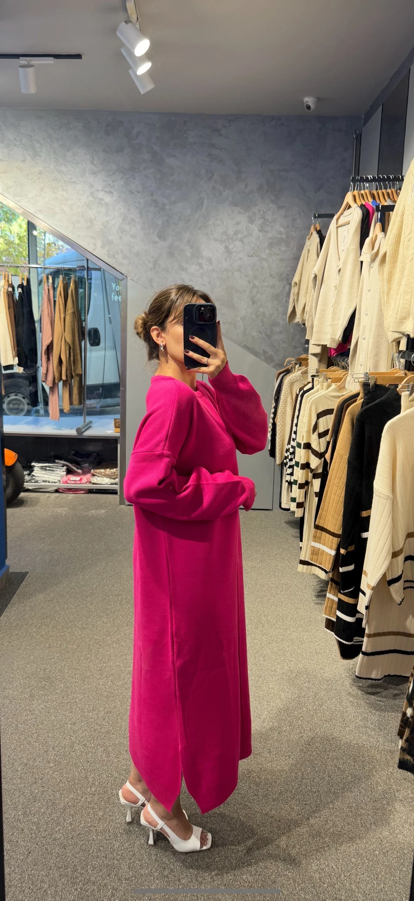 ÖRGÜ DİKİŞLİ ELBİSE - Fuşya