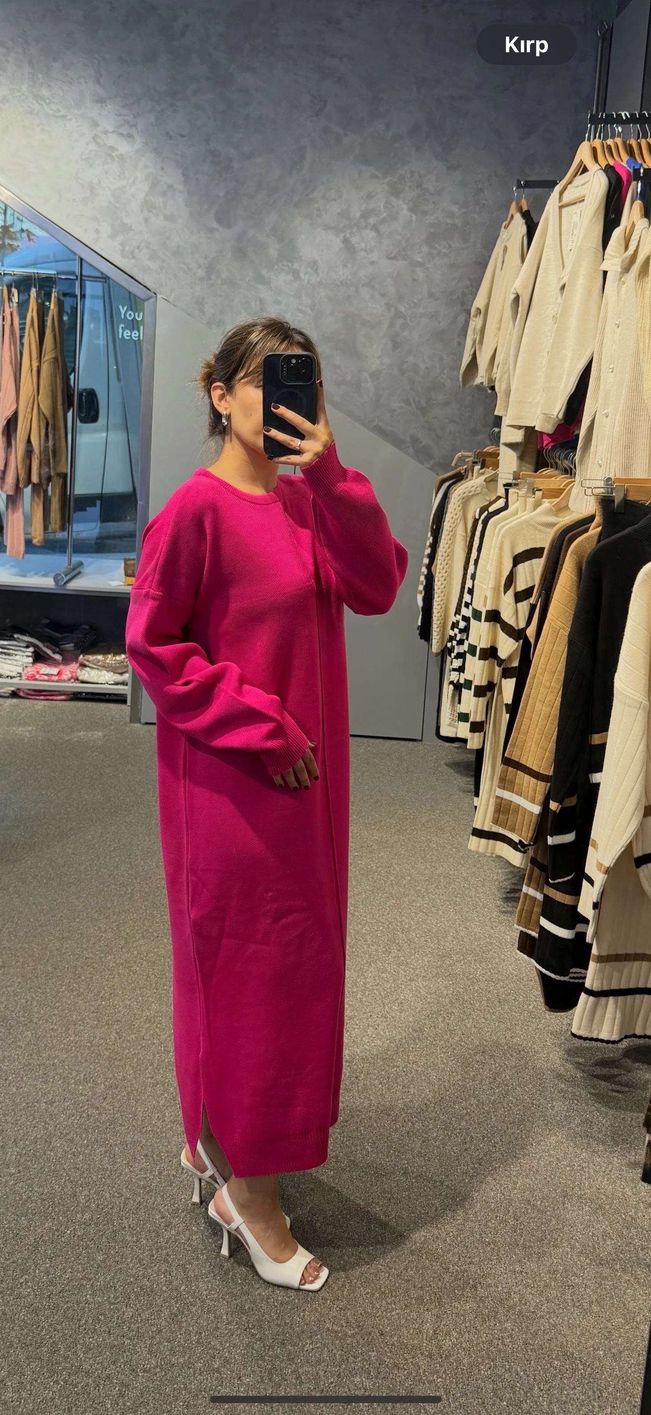 ÖRGÜ DİKİŞLİ ELBİSE - Fuşya