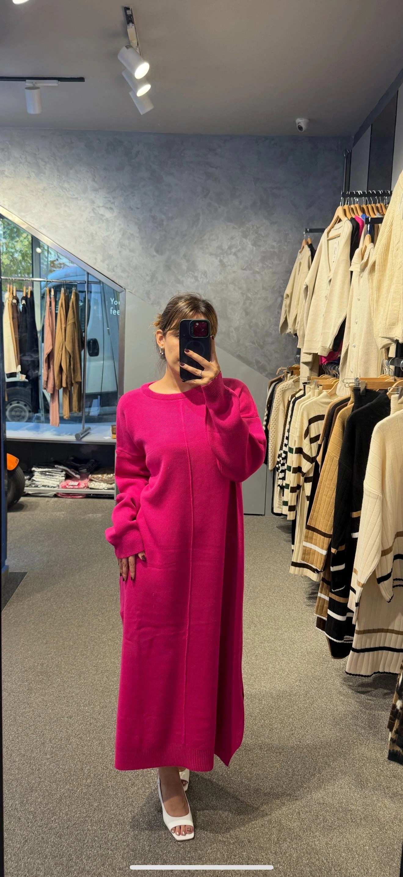 ÖRGÜ DİKİŞLİ ELBİSE - Fuşya