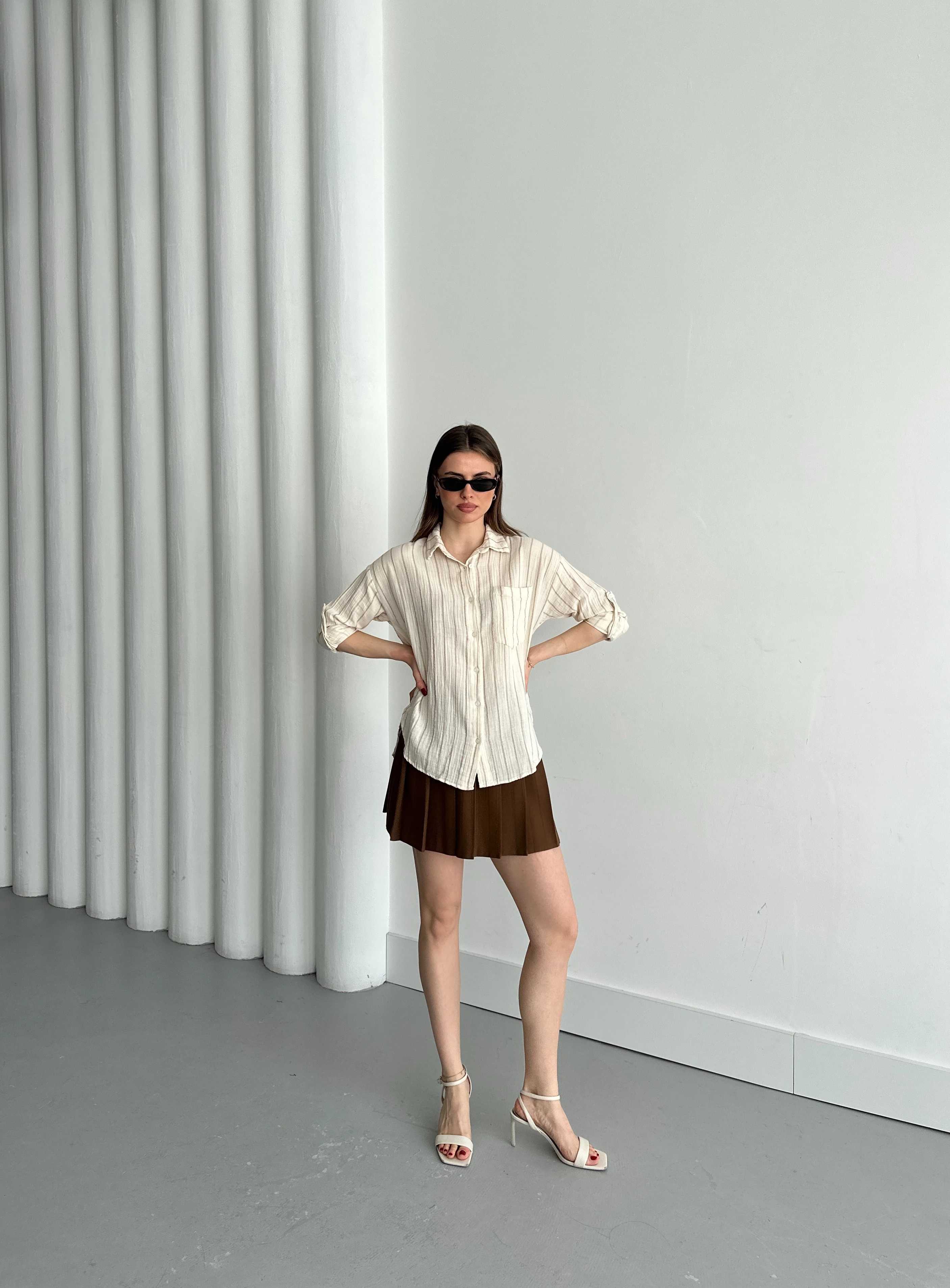 MÜSLİN KUMAŞ ÇİFT ÇİZGİLİ GÖMLEK