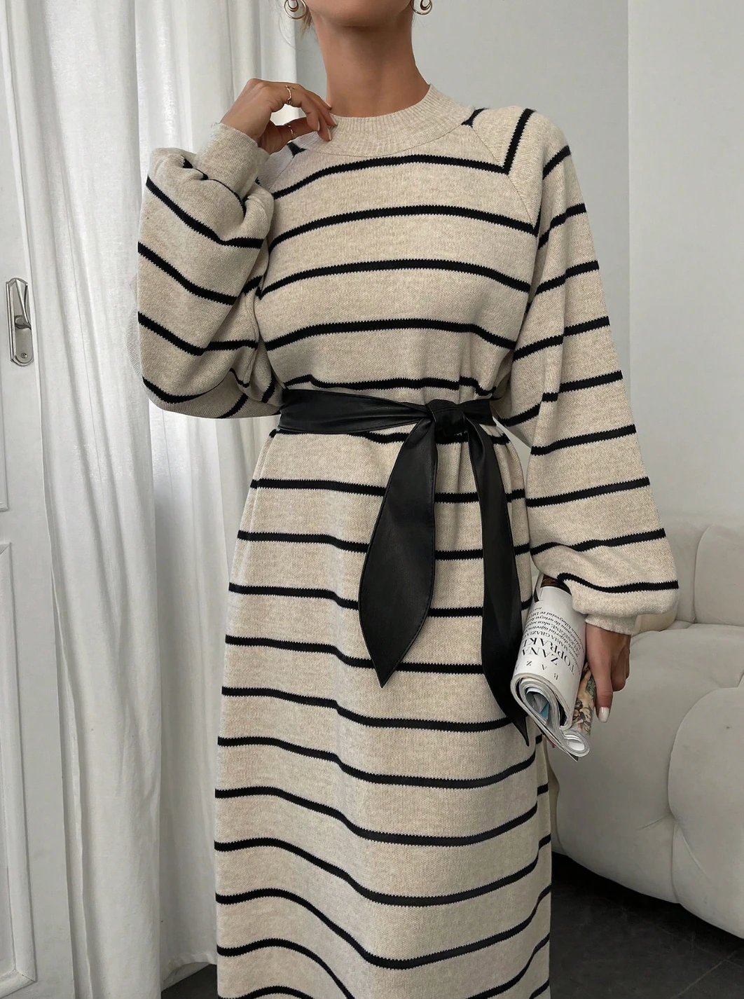 ÇİZGİLİ PİKE ELBİSE