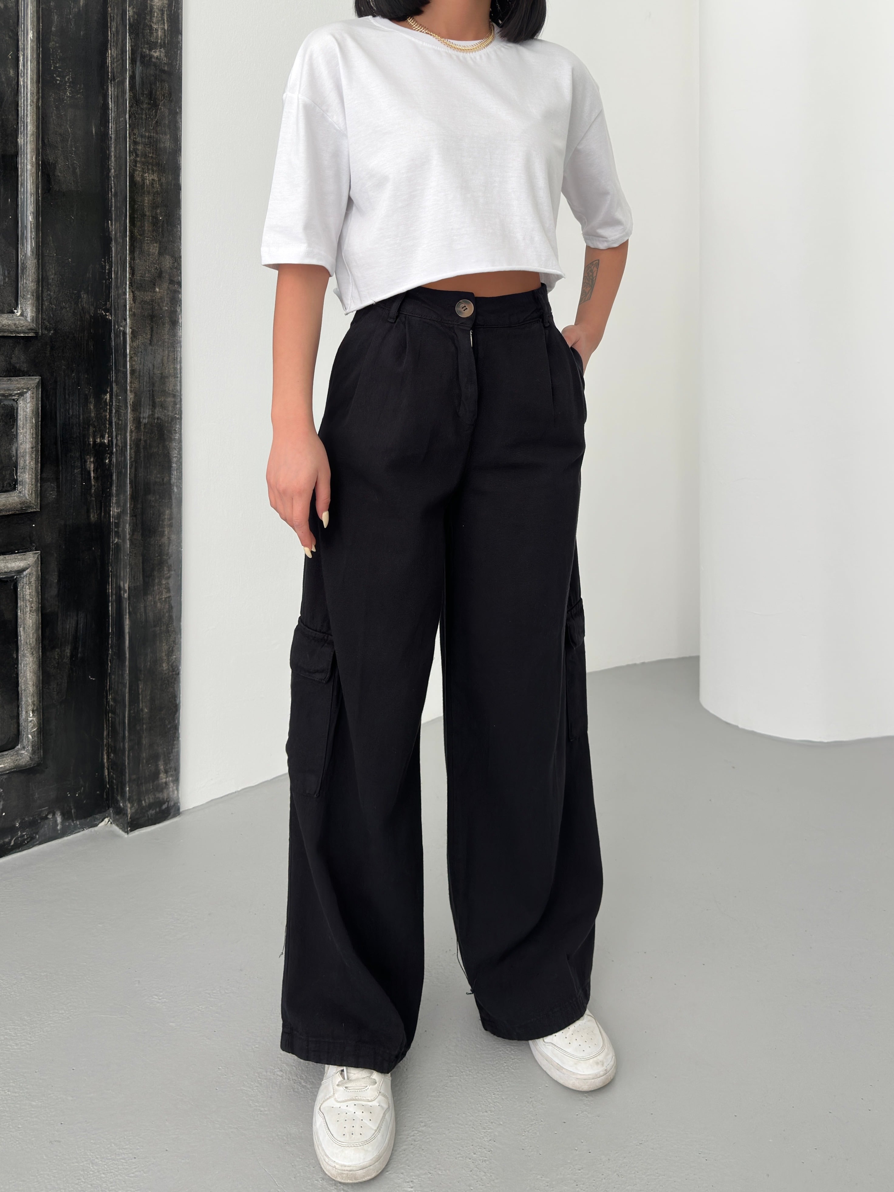 KARGO CEPLİ GABARDİN PANTOLON - Siyah