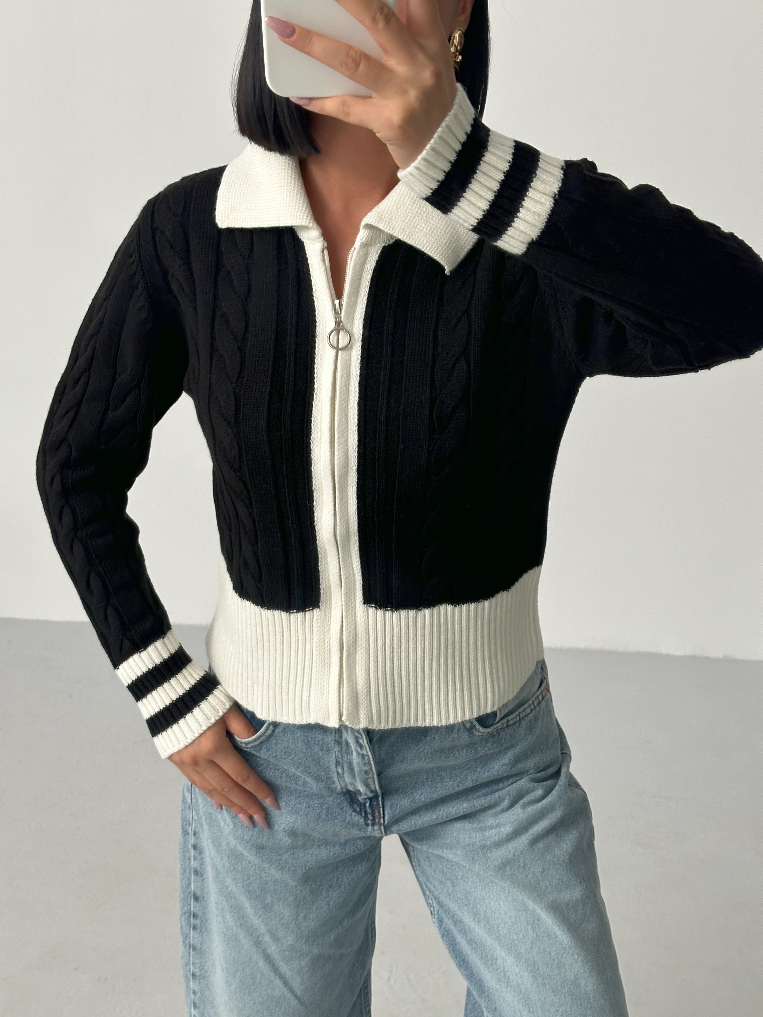 SAÇ ÖRGÜLÜ FERMUARLI HIRKA