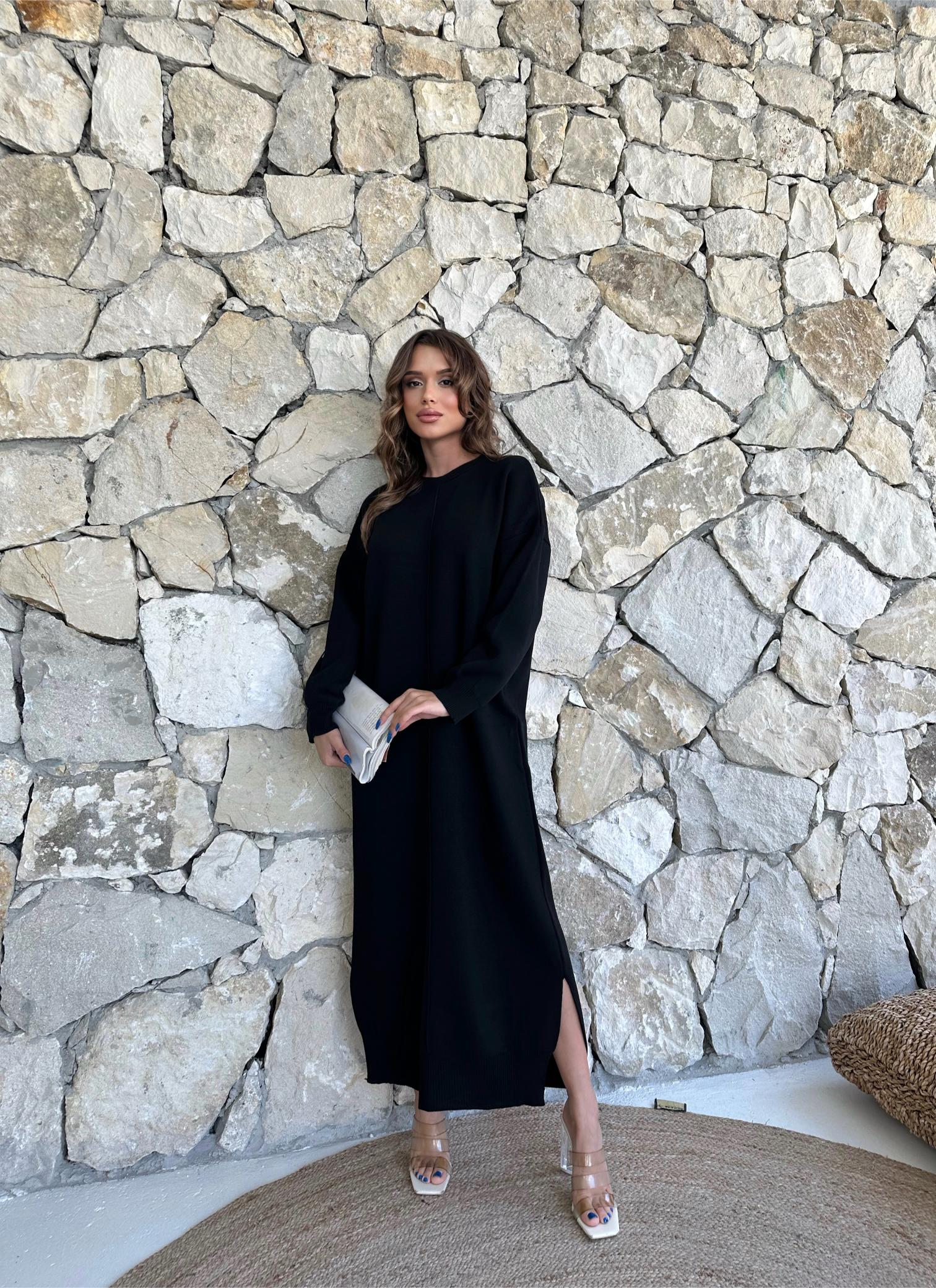 ÖRGÜ DİKİŞLİ ELBİSE - Siyah