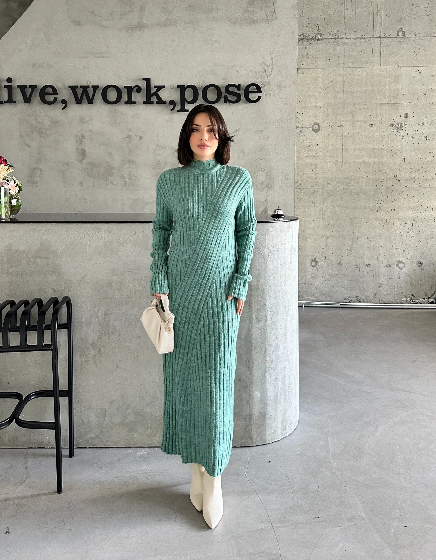 ŞARDONLU ÇİFT DESEN ELBİSE