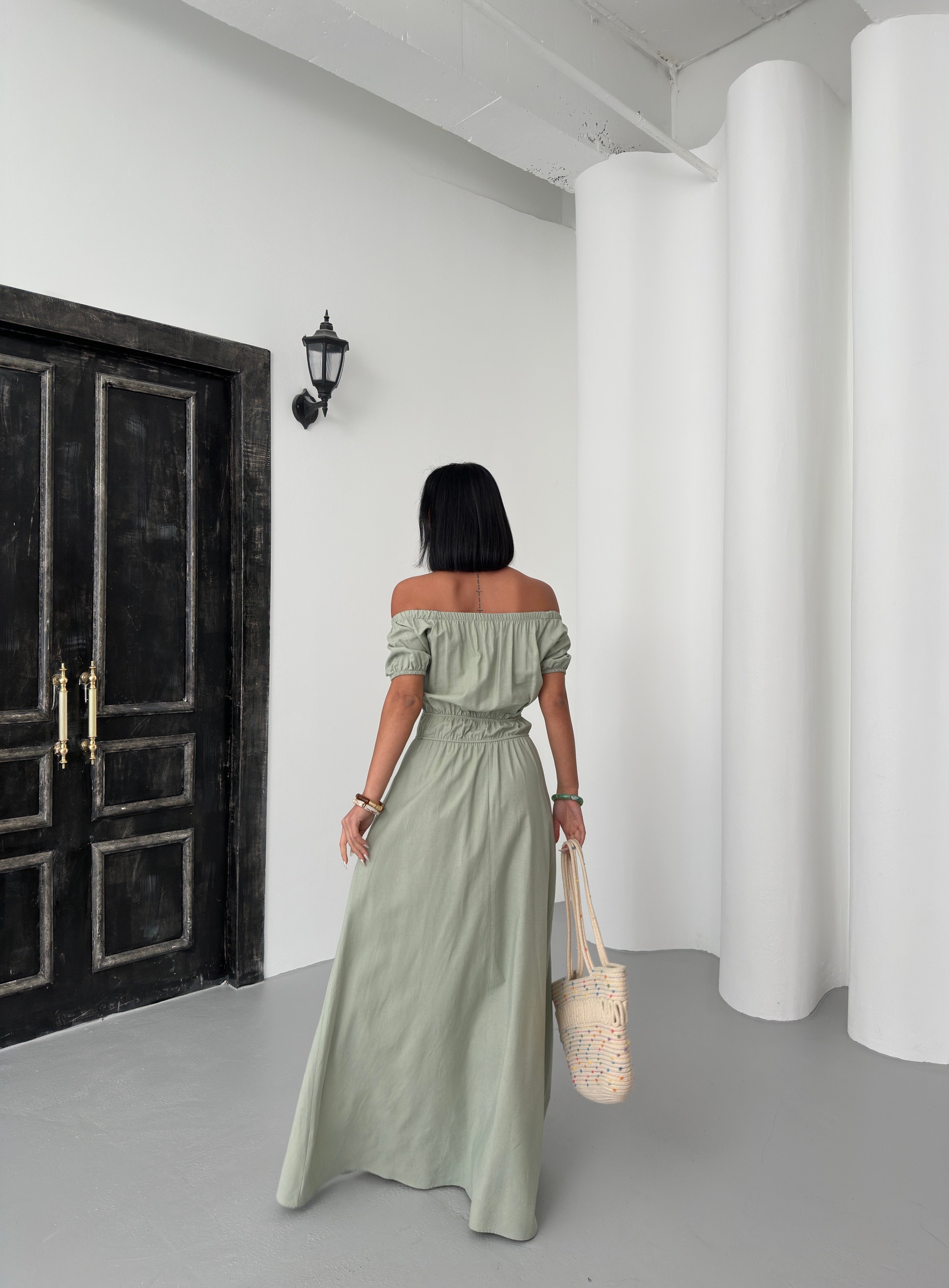 SADE LASTİKLİ ELBİSE - Çağla