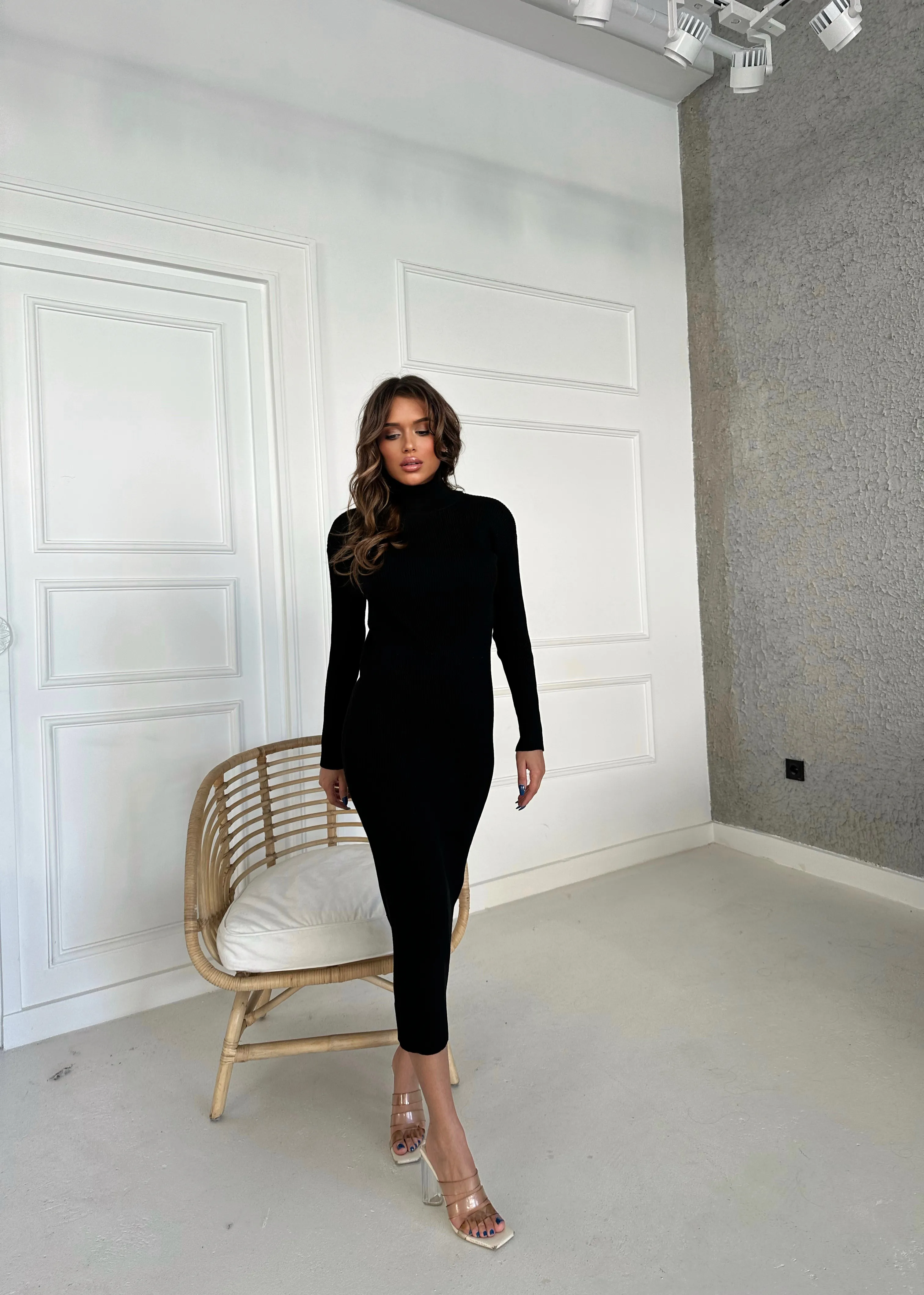 BALIKÇI YAKA ELBİSE - Siyah