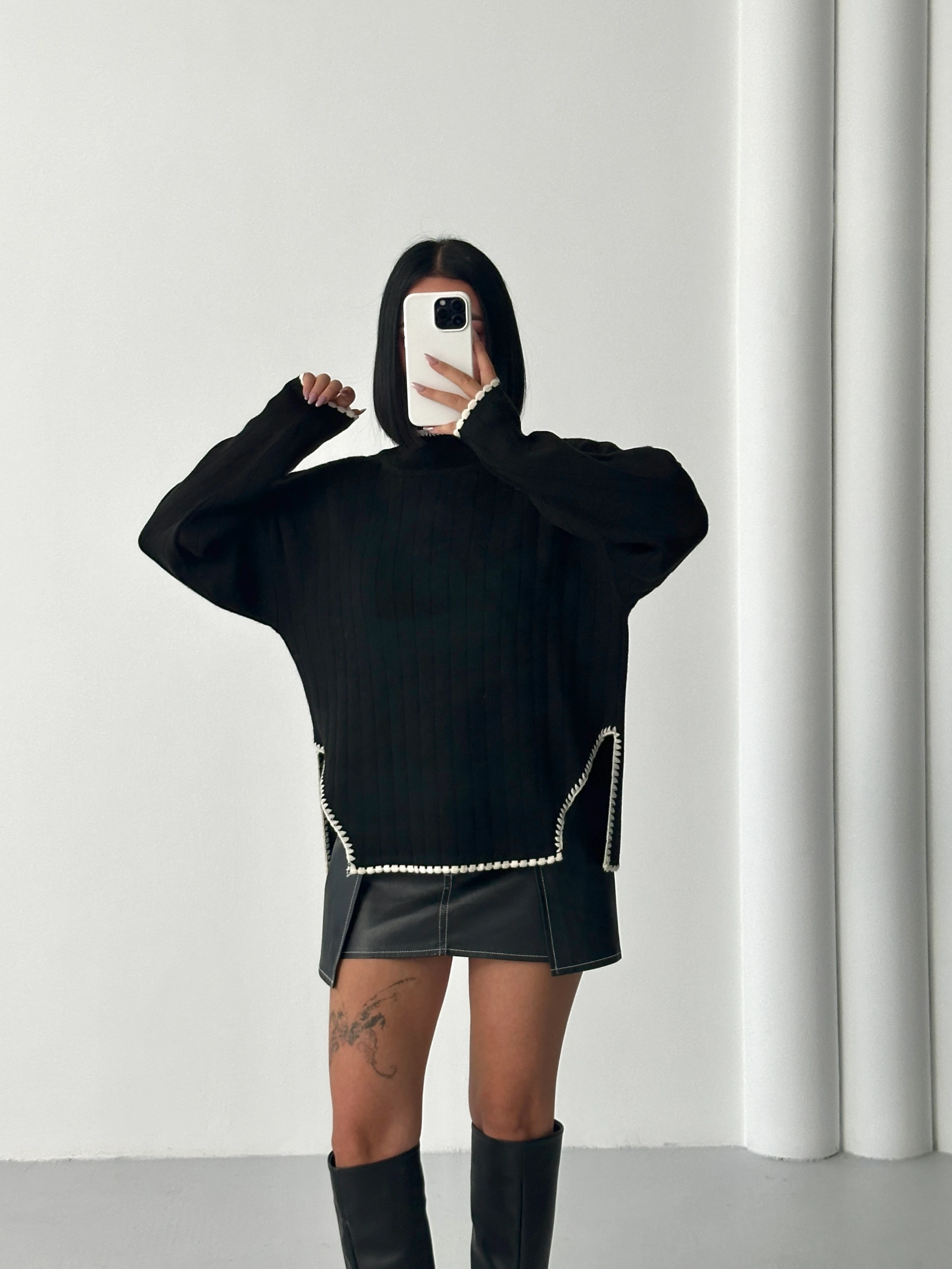 ZİKZAKLI KAZAK - Siyah