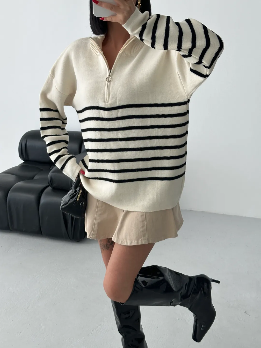 ÇİZGİLİ PİKE FERMUARLI KAZAK